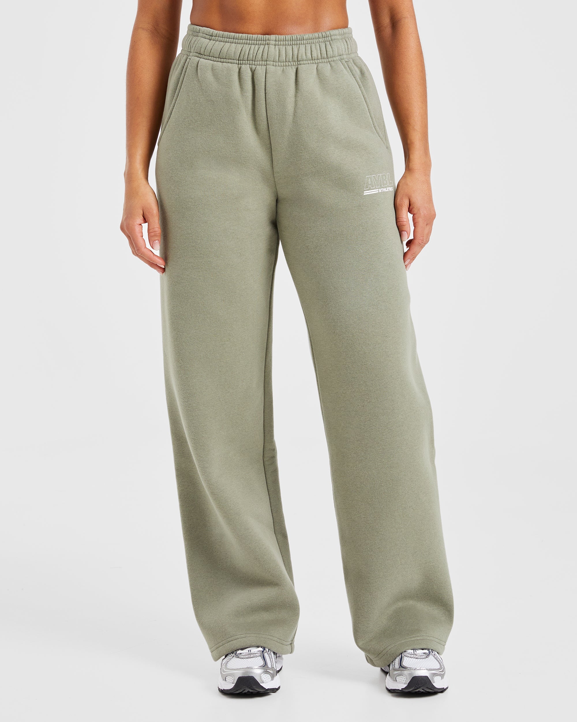 Athletics Track Oversized Straight Leg Joggers - Muted Olive