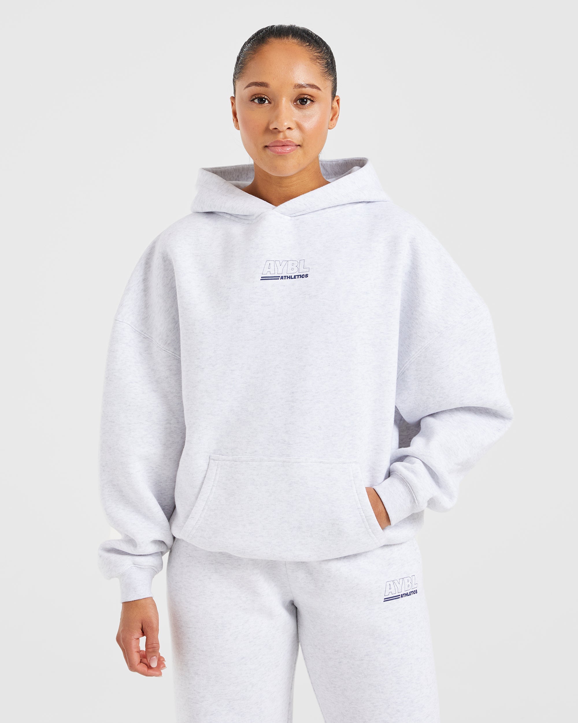 Athletics Track Oversized Hoodie - Heather Grey/Navy