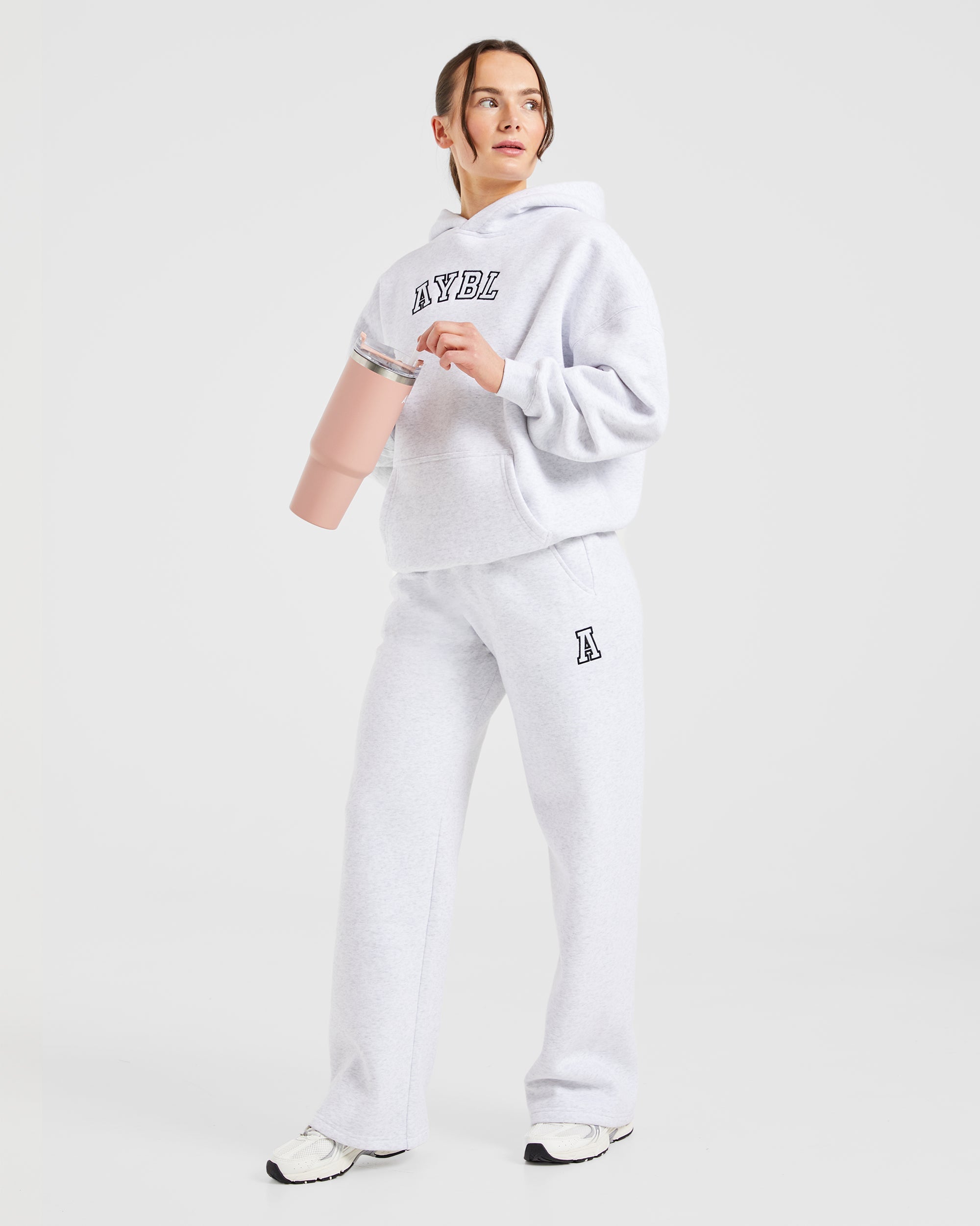 Image 7 from Varsity Embroidered Oversized Straight Leg Joggers - Heather Grey