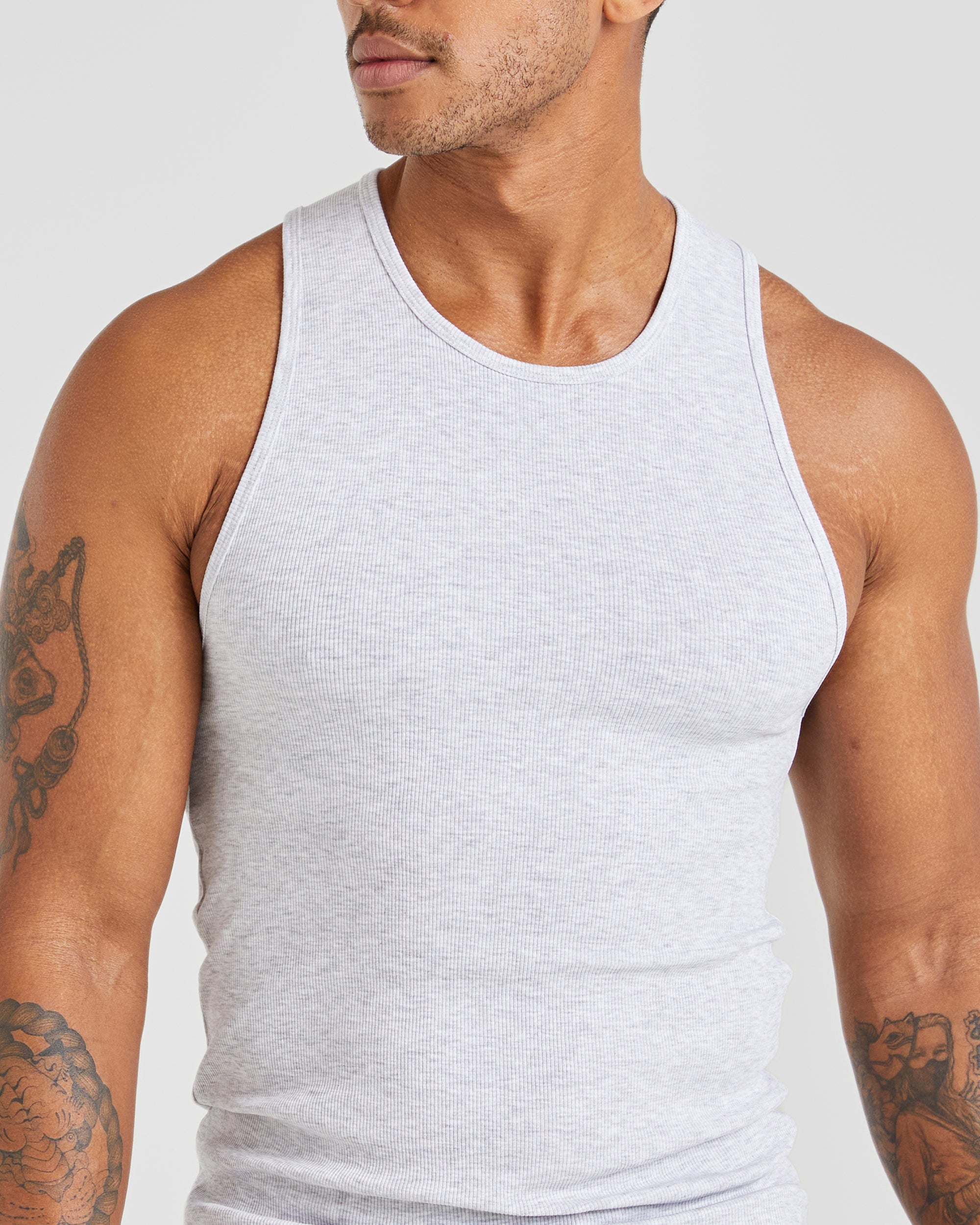 Essential Ribbed Tank - Light Grey Marl