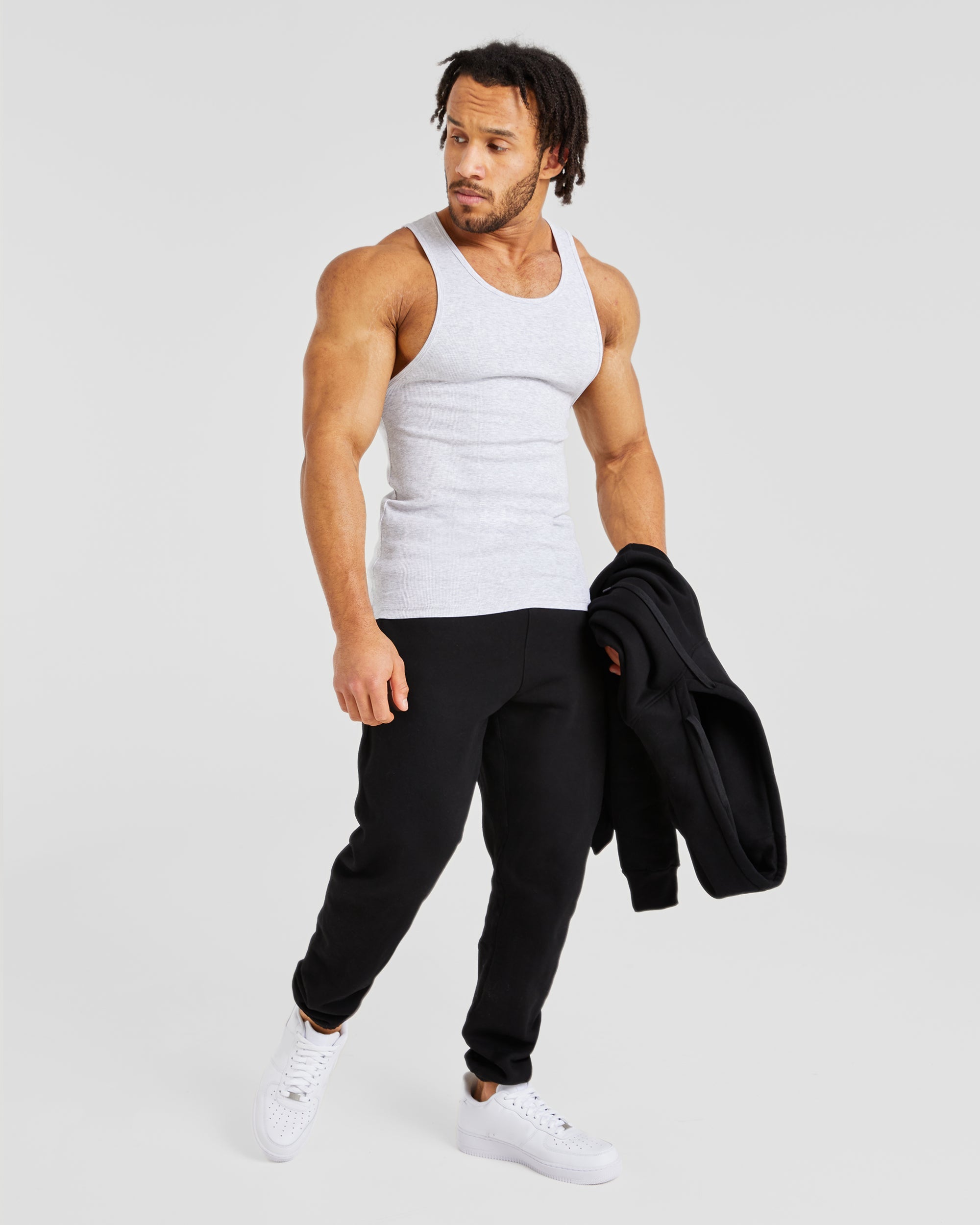 Muscle Ribbed Tank - Light Grey Marl