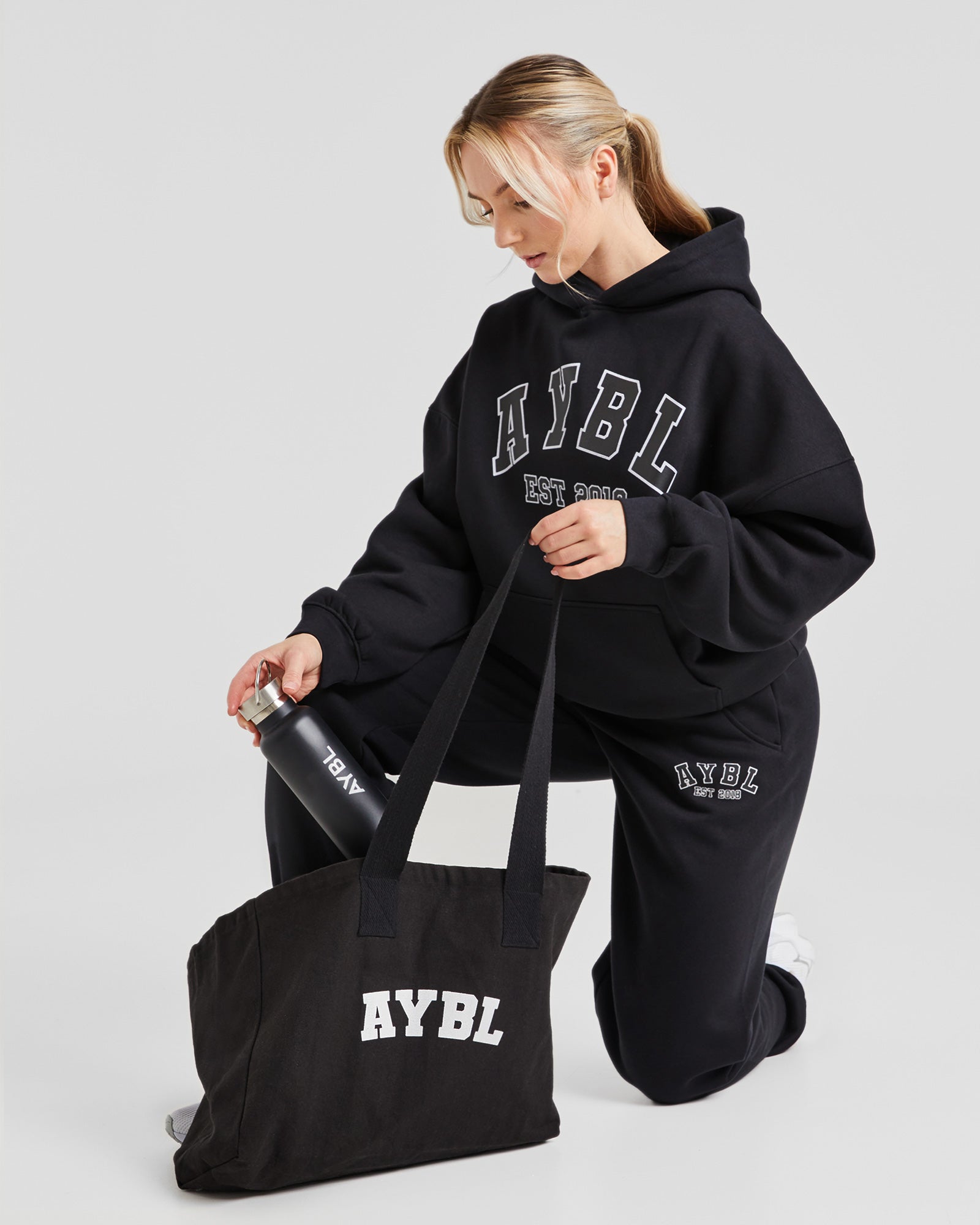 Varsity Graphic Oversized Hoodie - Black