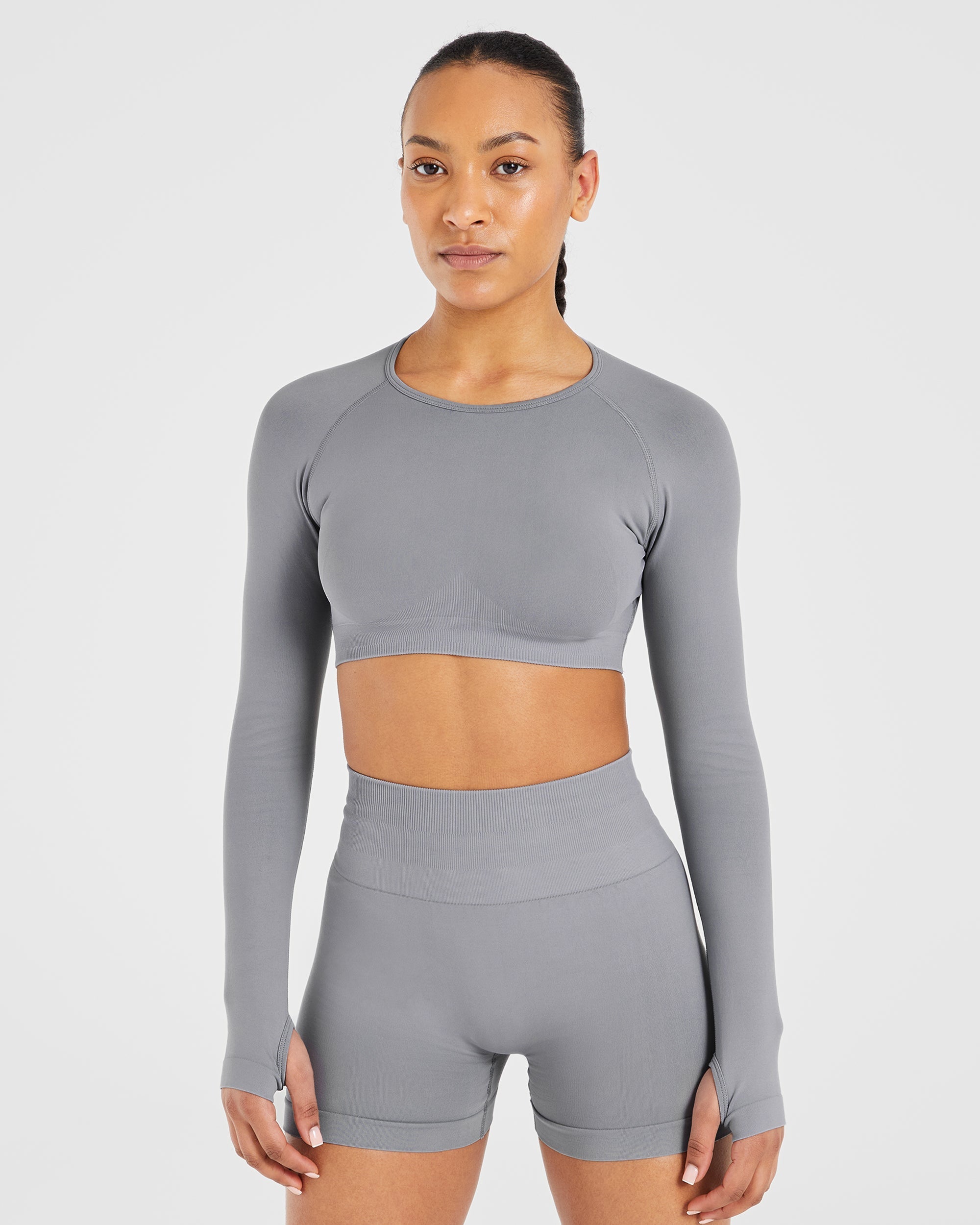 Power Seamless Long Sleeve Crop Top - Grey