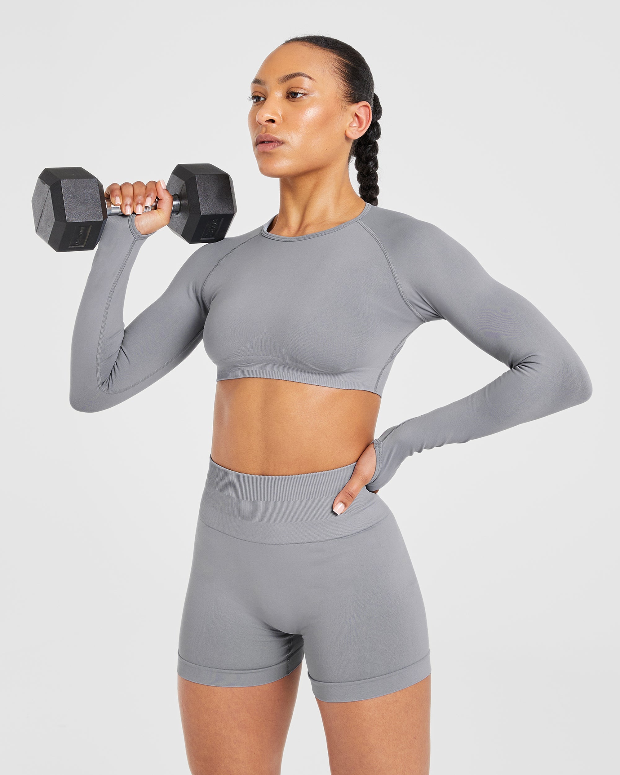 Power Seamless Long Sleeve Crop Top - Grey