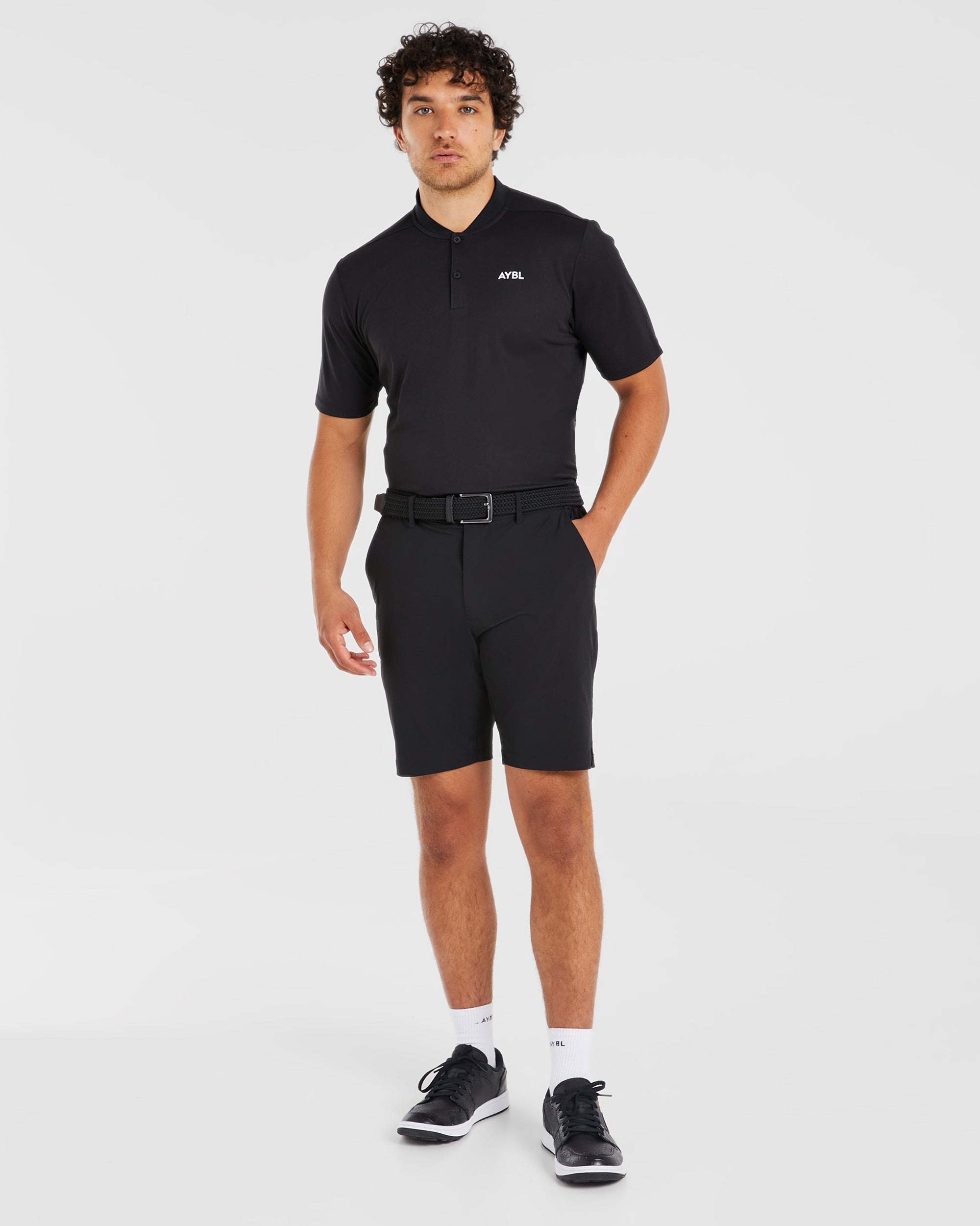 Performance Collarless Polo Shirt - Black