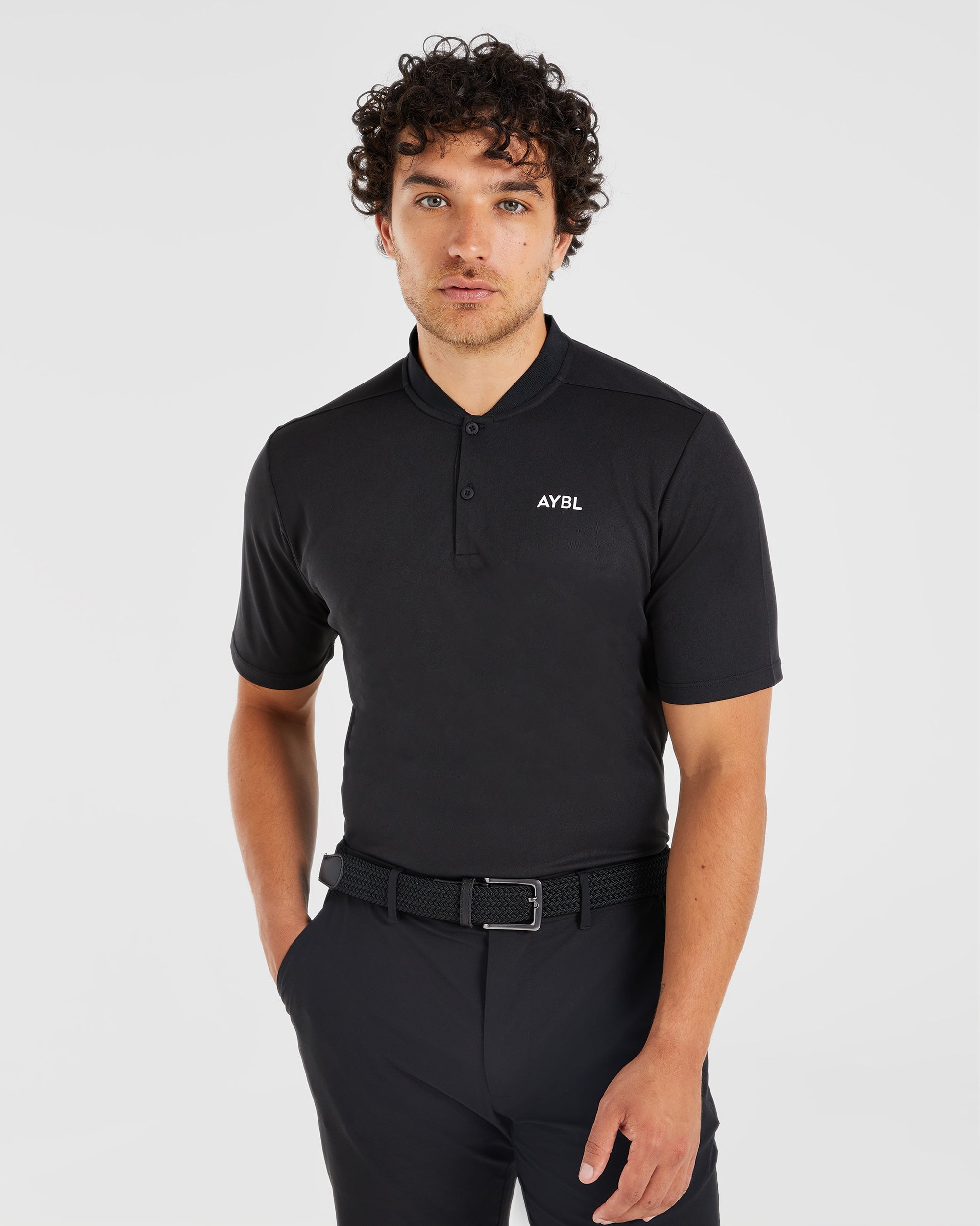 Performance Collarless Polo Shirt Black