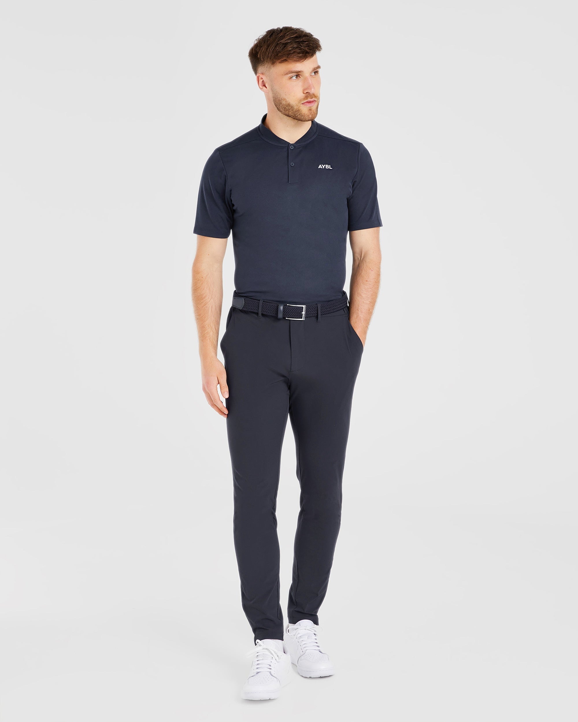 Performance Collarless Polo Shirt - Navy