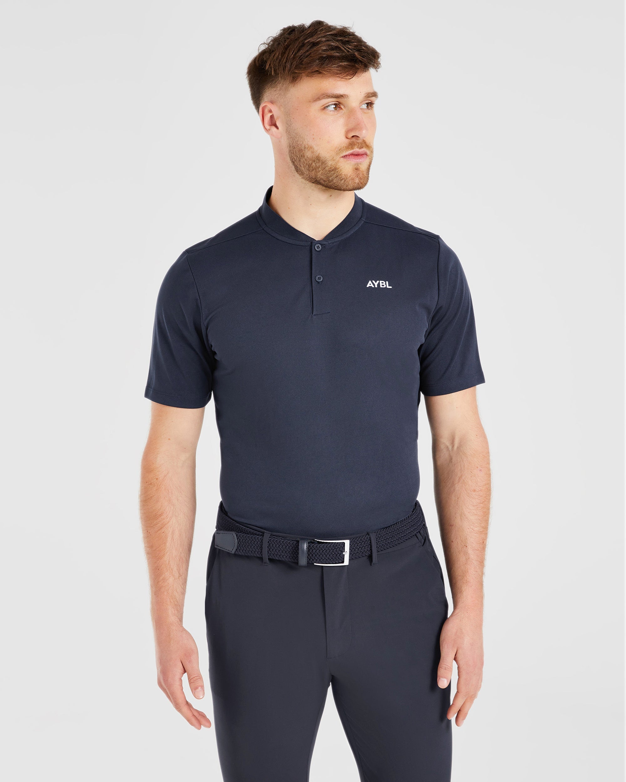 Performance Collarless Polo Shirt - Navy