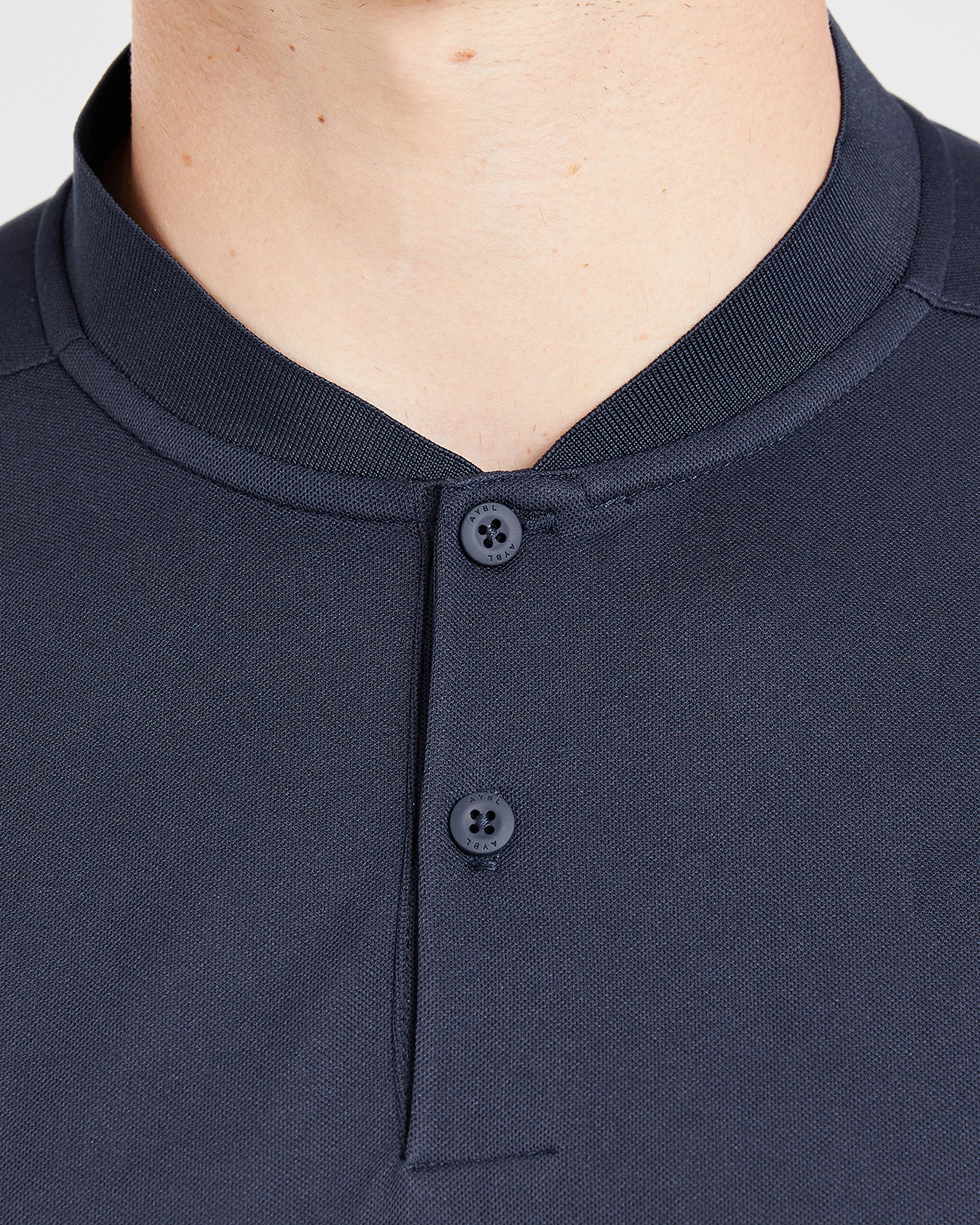 Performance Collarless Polo Shirt - Navy