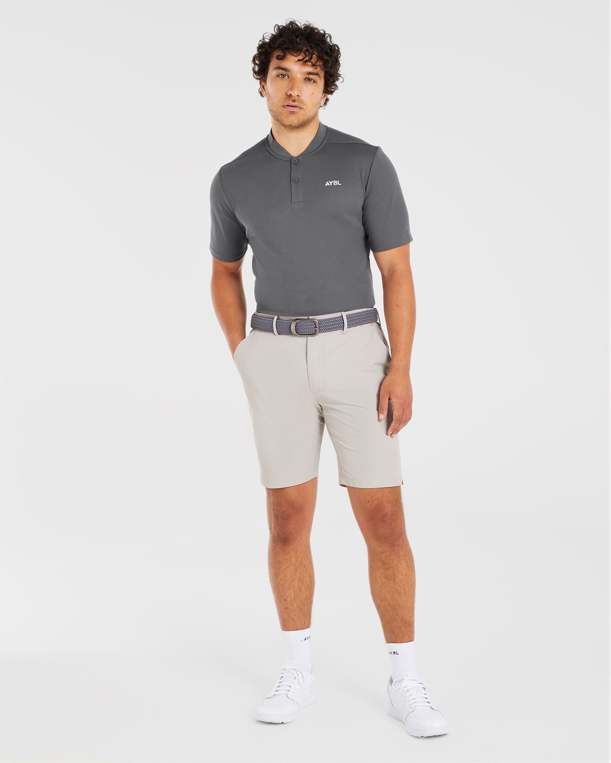 Performance Collarless Polo Shirt - Charcoal