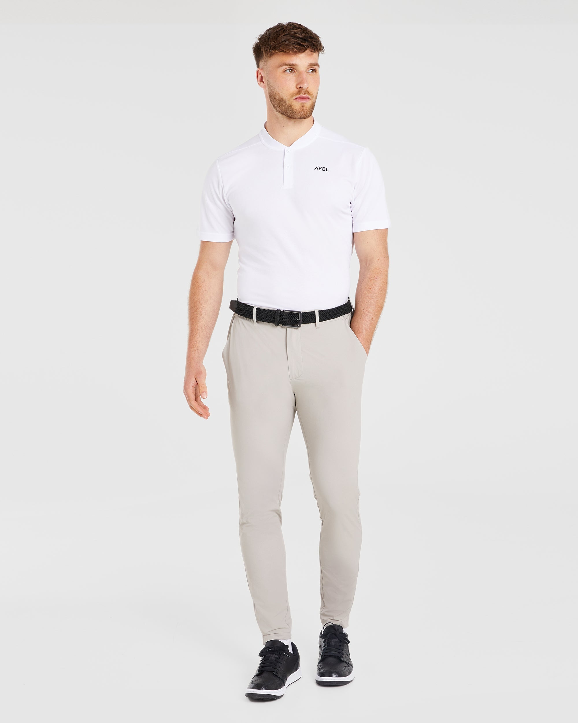 Performance Collarless Polo Shirt - White