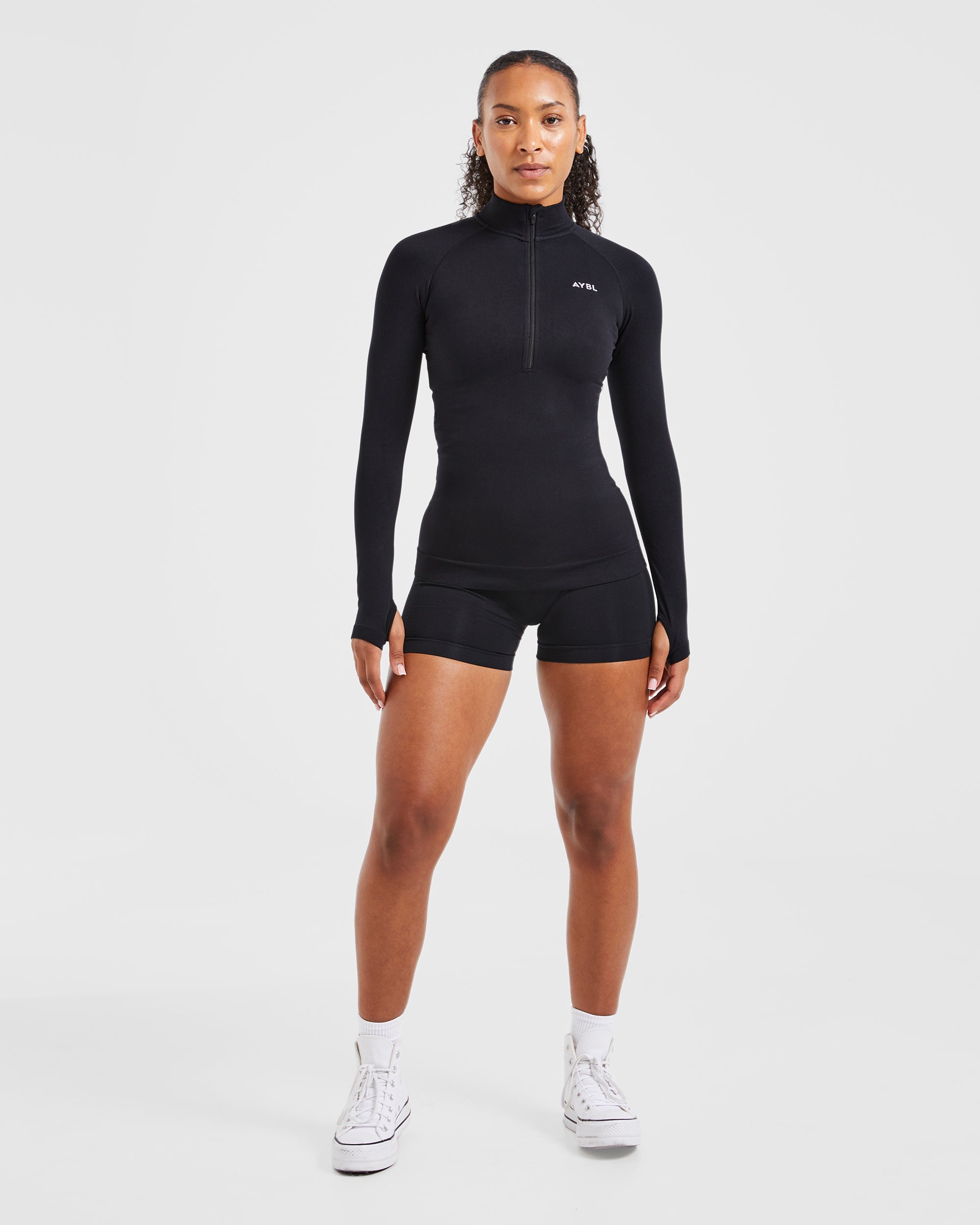 Essential Seamless 1/2 Zip Pullover – Schwarz