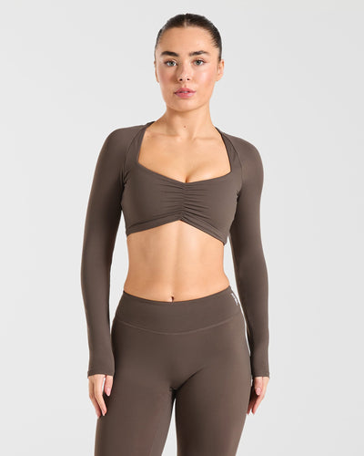 Physique Long Sleeve Crop Top - Brown