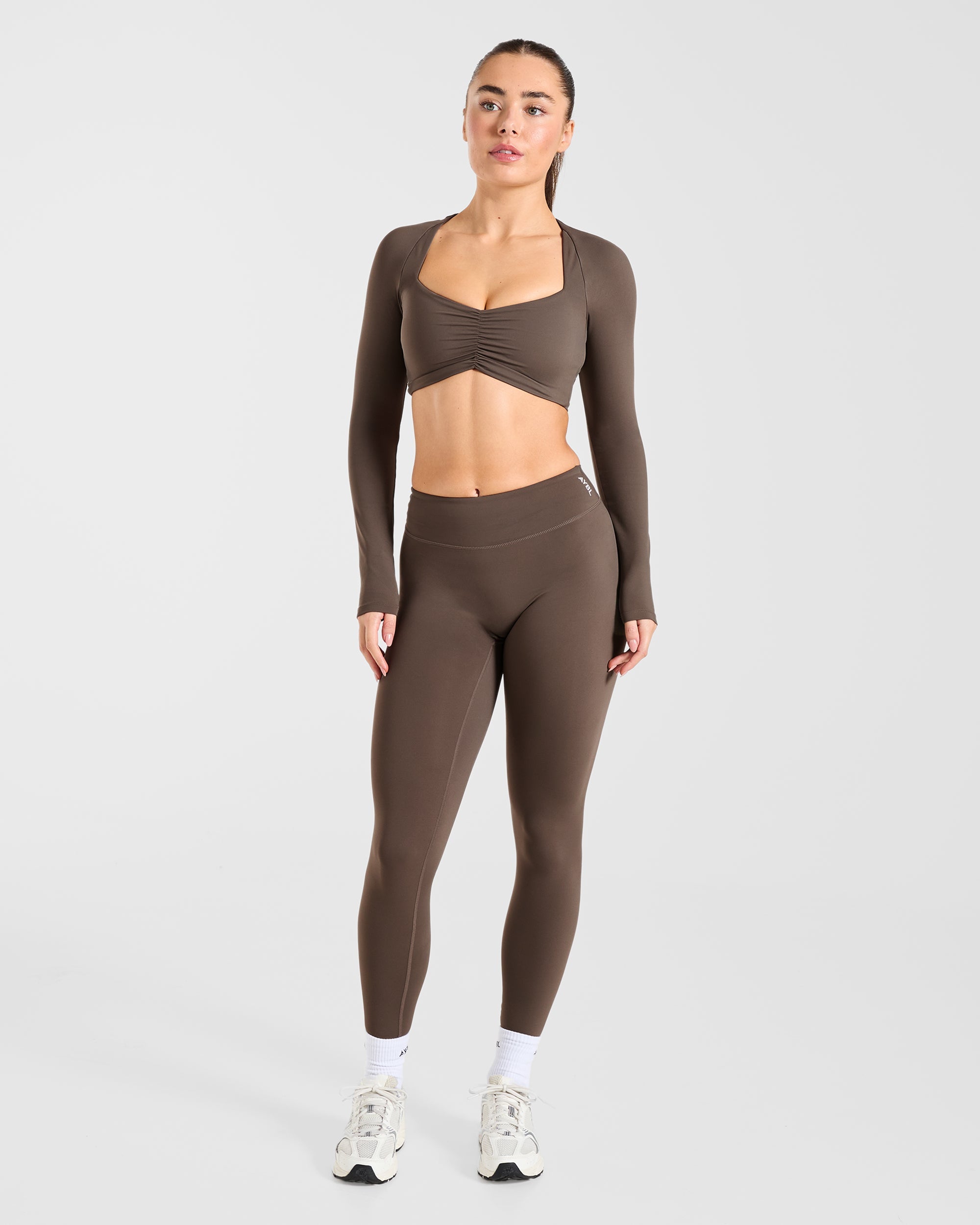 Physique Long Sleeve Crop Top - Brown
