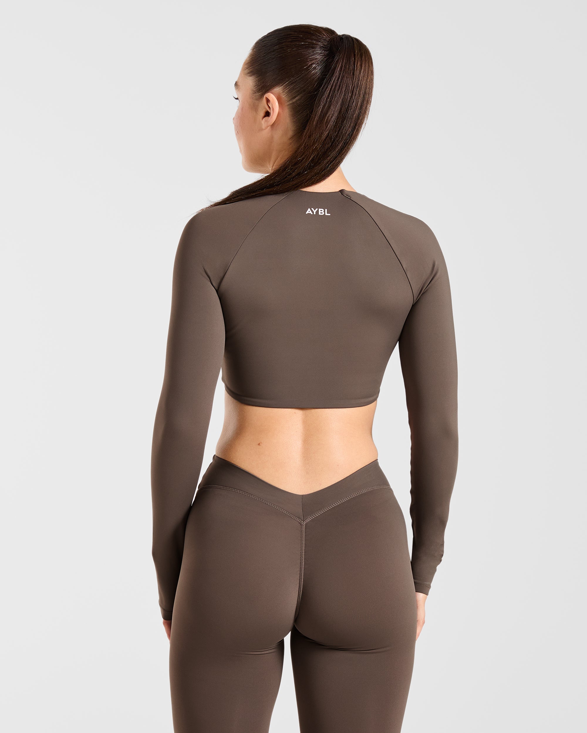 Physique Long Sleeve Crop Top - Brown