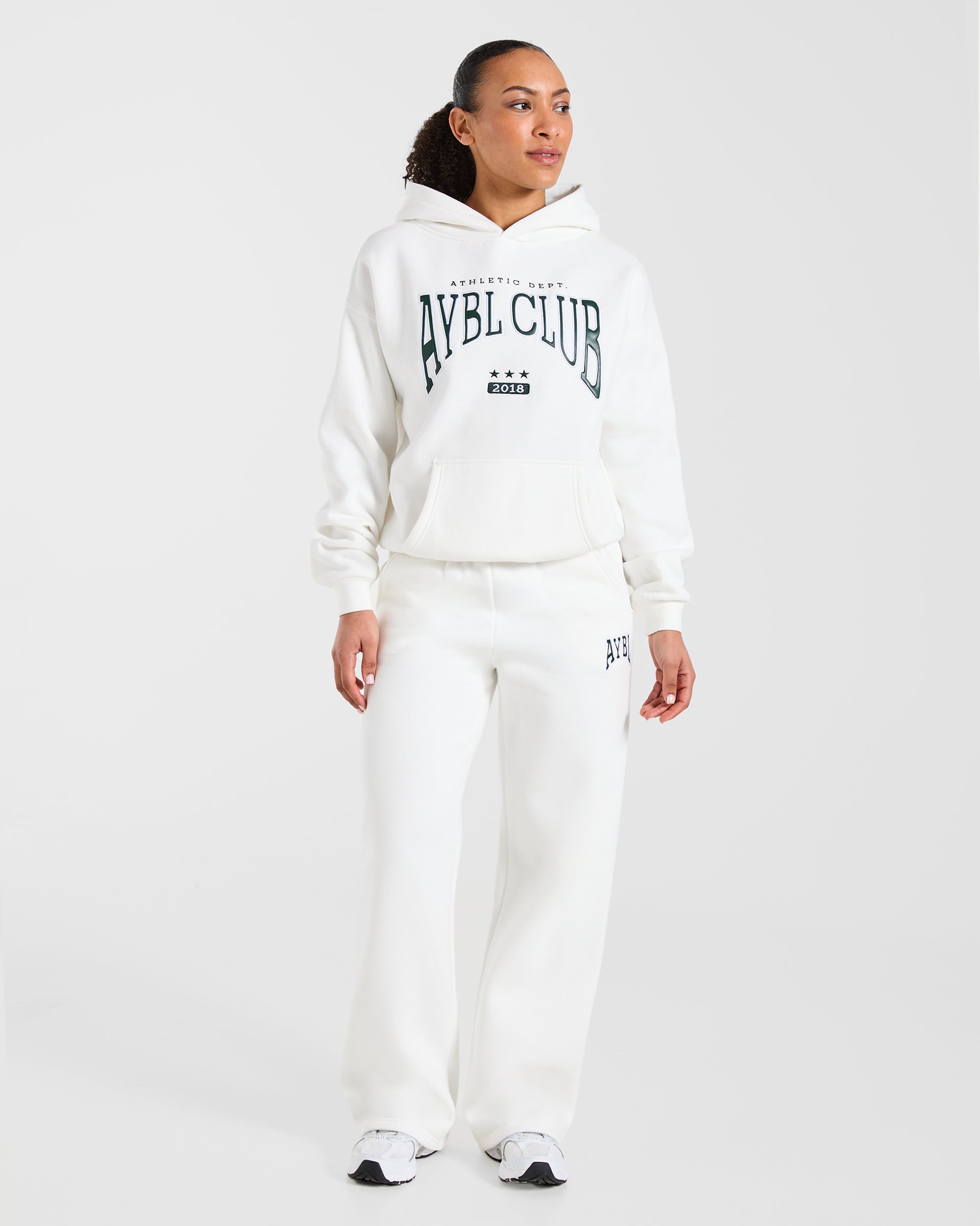 AYBL Club Oversized Straight Leg Joggers - Off White/Forest Green