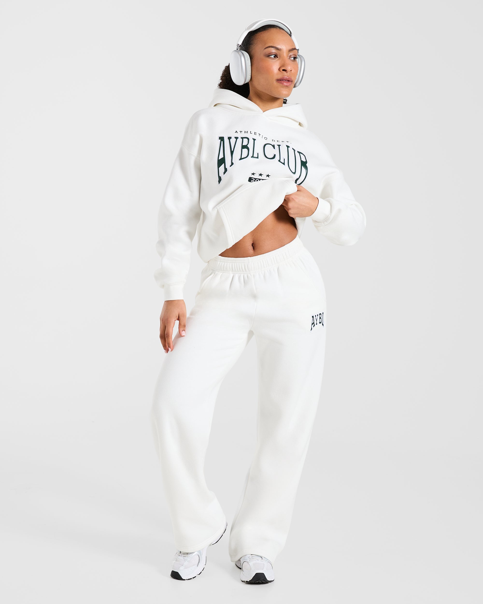 AYBL Club Oversized Straight Leg Joggers - Off White/Forest Green