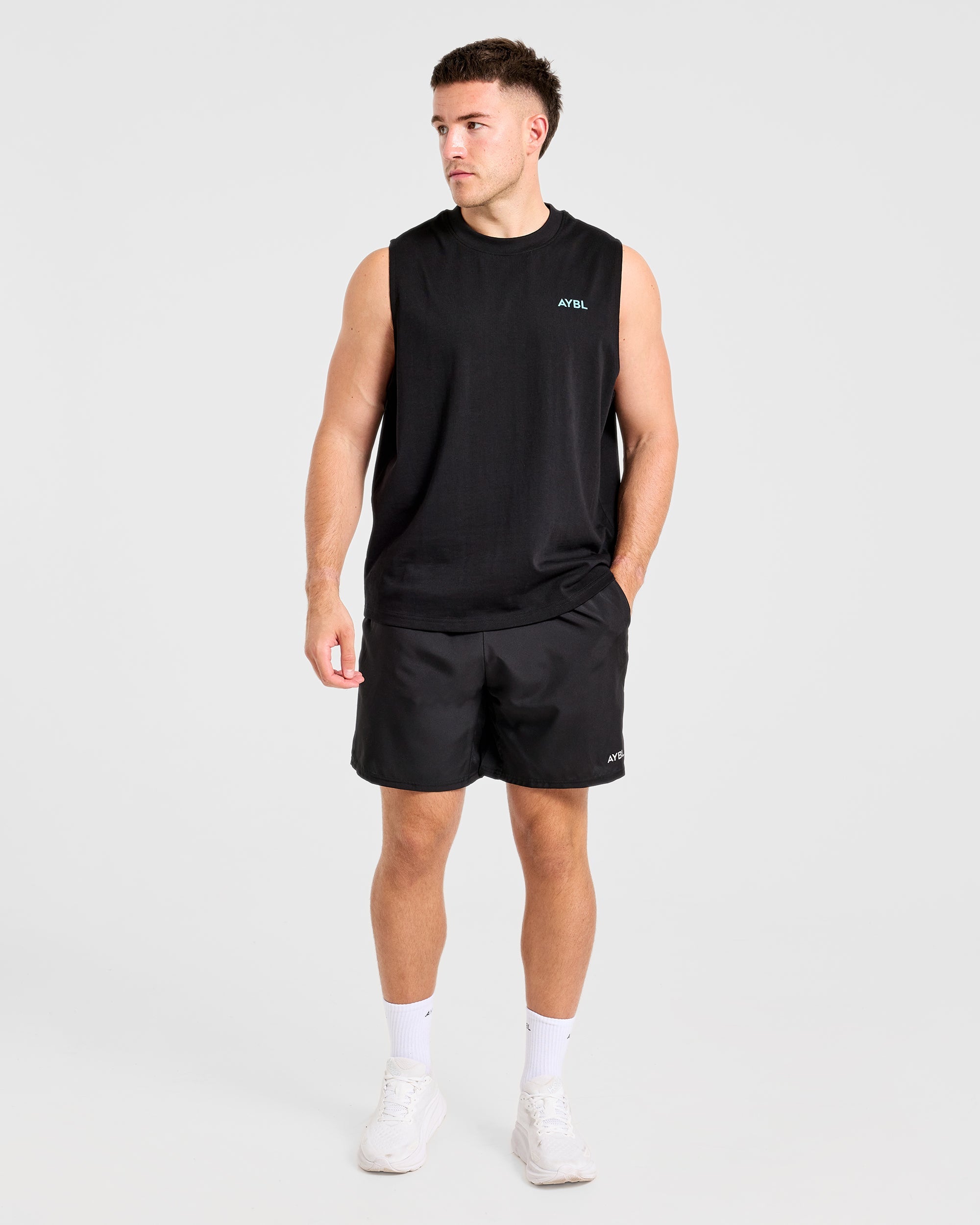 Essential Oversized Graphic Tank - Black/Aqua