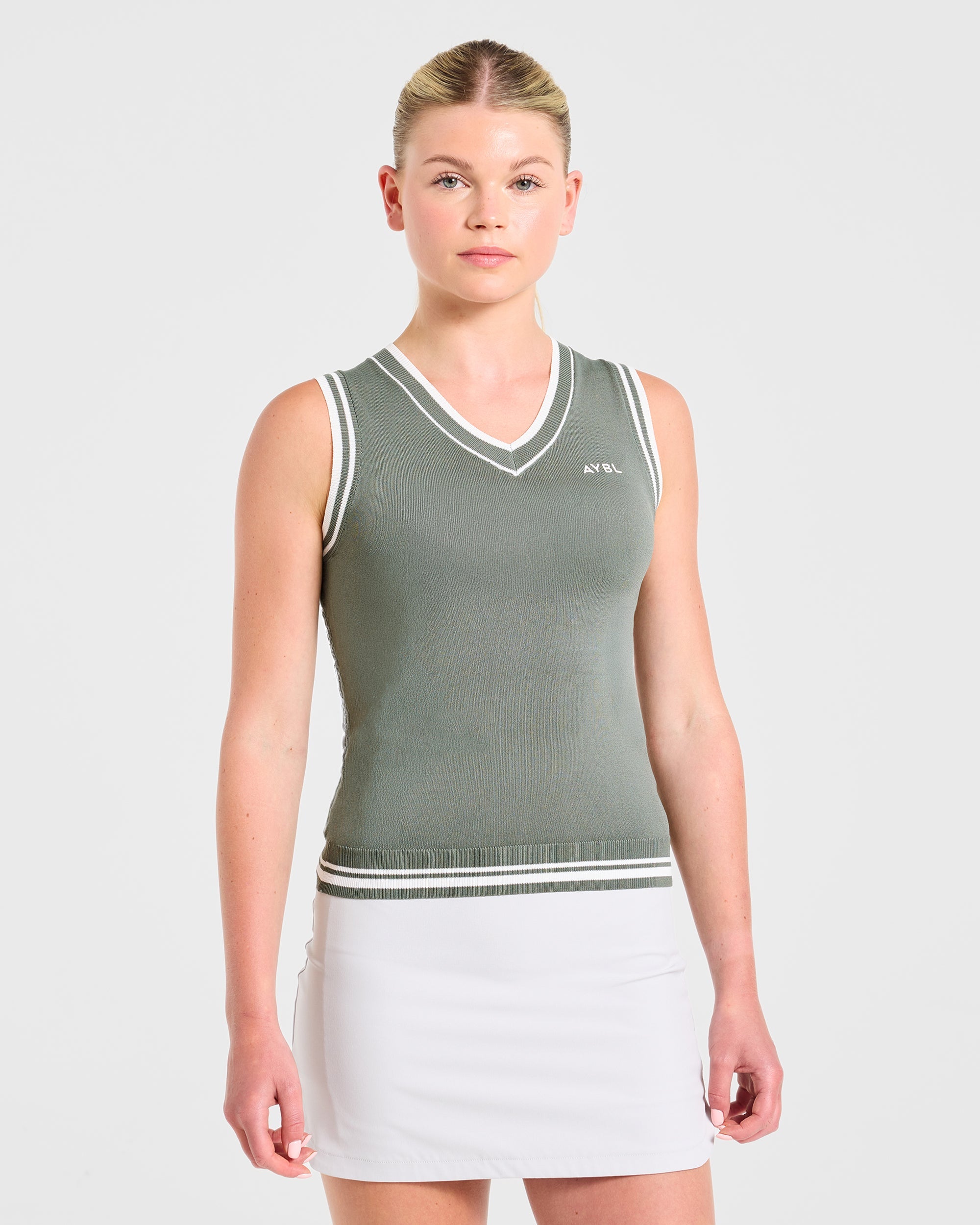 Classic Knitted V Neck Vest - Hillside Green