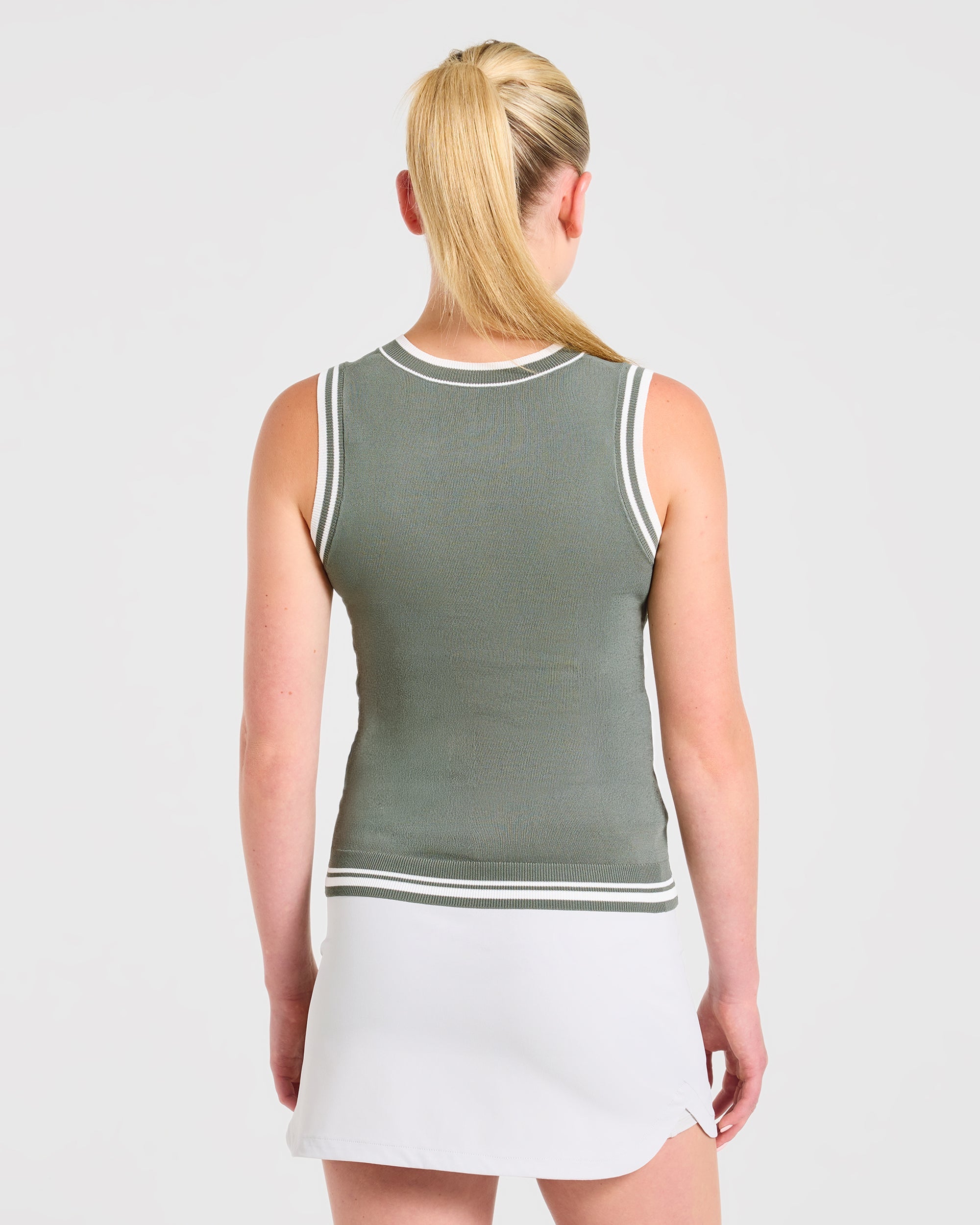 Classic Knitted V Neck Vest - Hillside Green