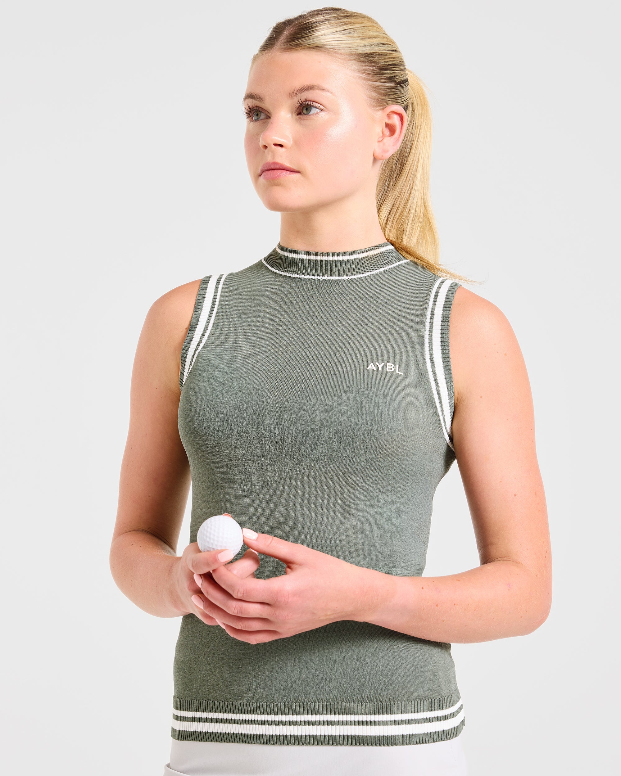 Classic Knitted High Neck Vest - Hillside Green