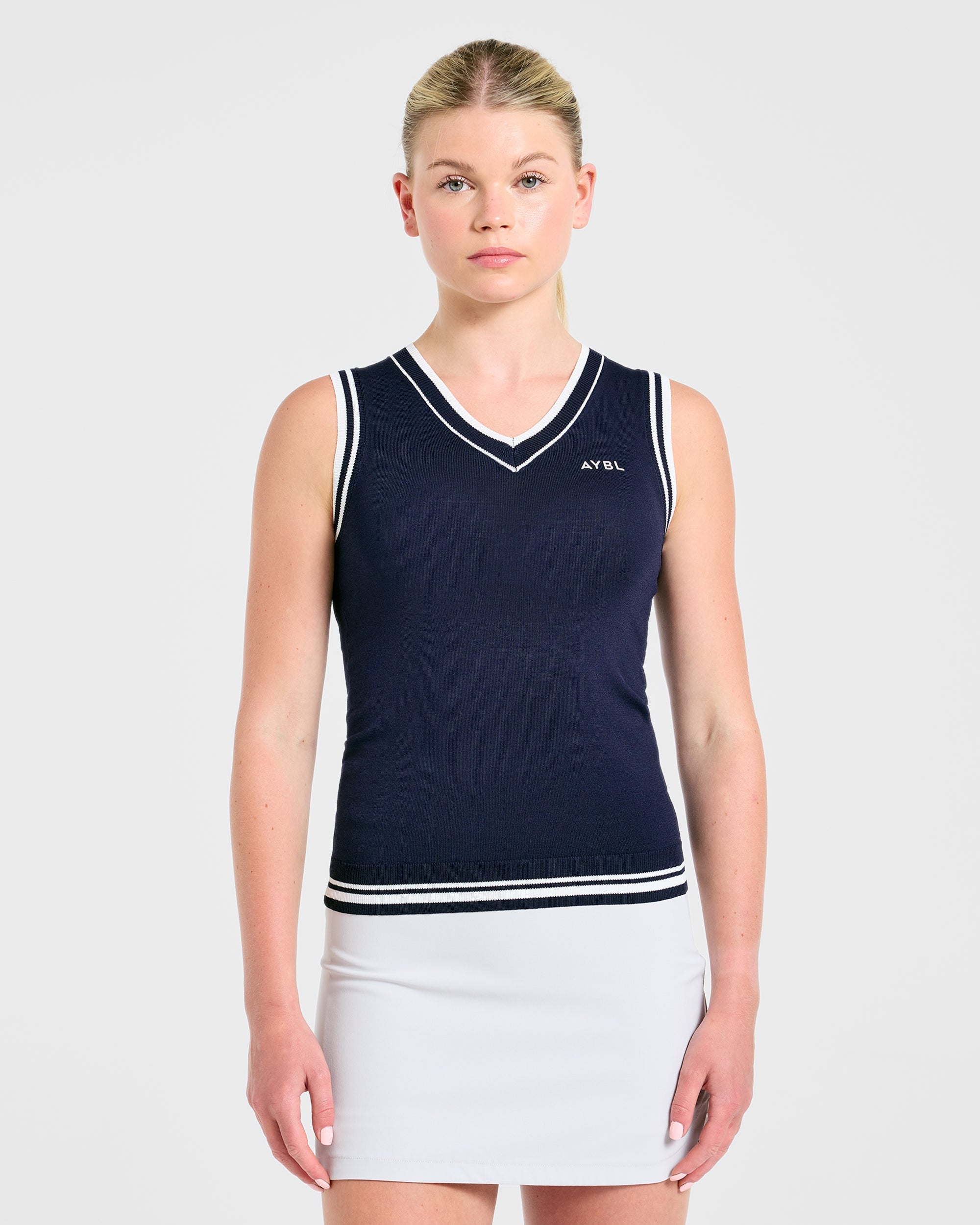 Classic Knitted V Neck Vest - Navy