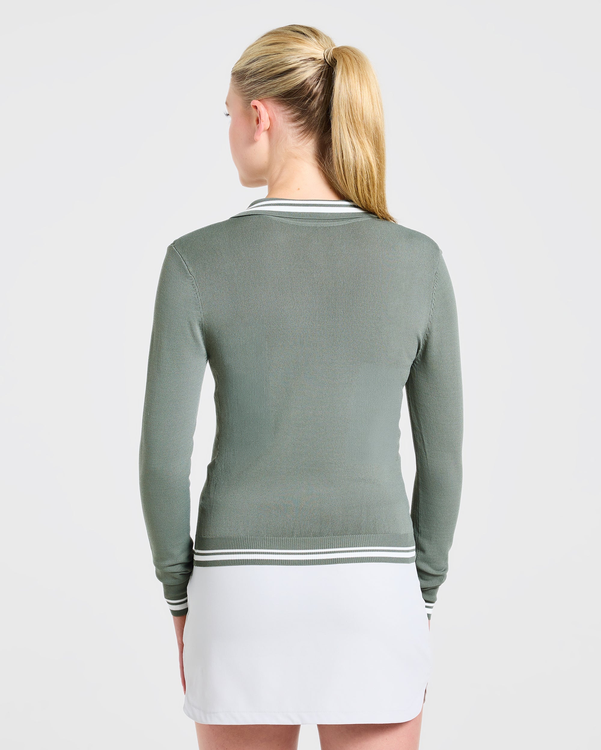 Classic Knitted Long Sleeve Polo - Hillside Green