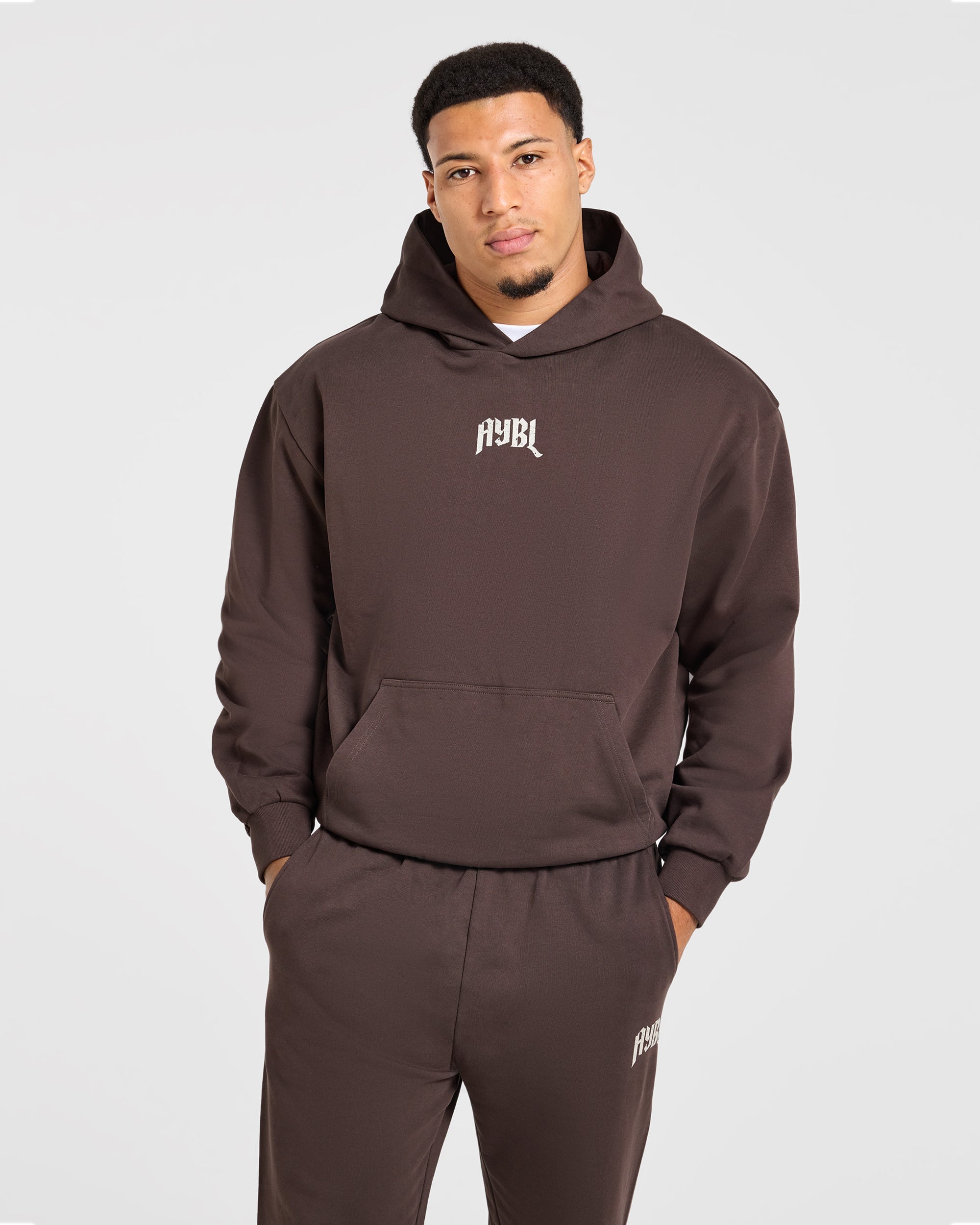 Heavy Lifting Gothic Oversized Hoodie - Brown/Cream
