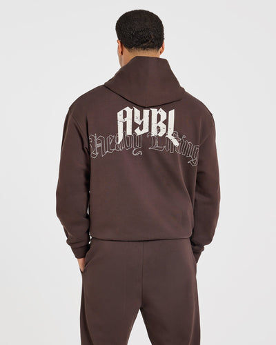Heavy Lifting Gothic Oversized Hoodie - Brown/Cream