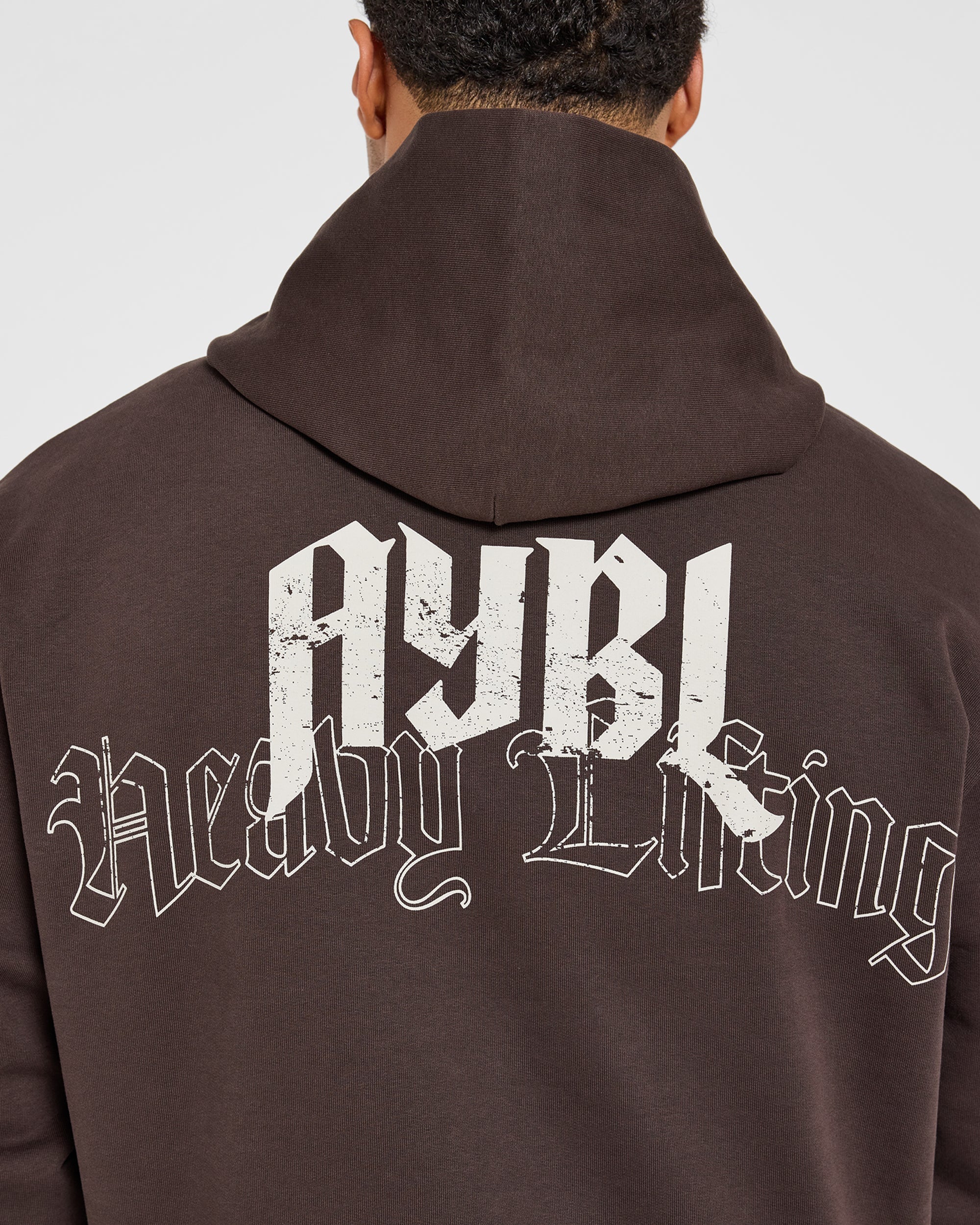 Heavy Lifting Gothic Oversized Hoodie - Brown/Cream