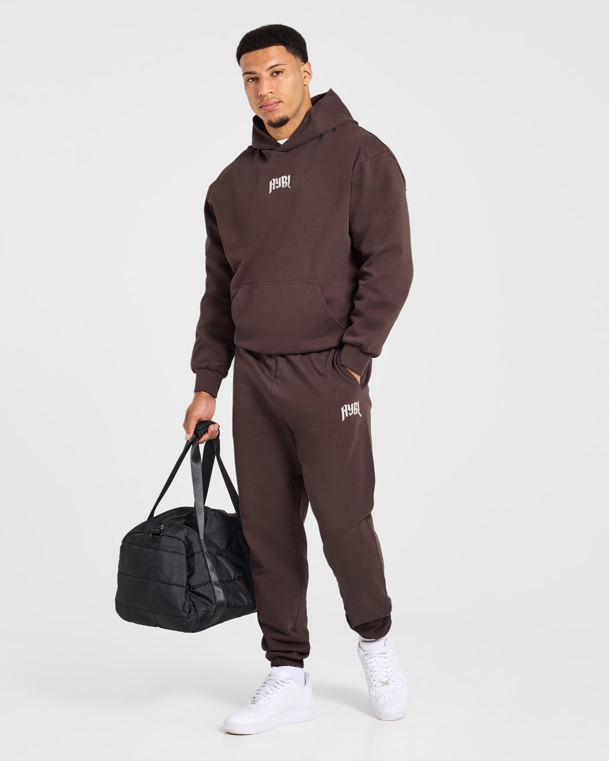 Heavy Lifting Gothic Oversized Hoodie - Brown/Cream