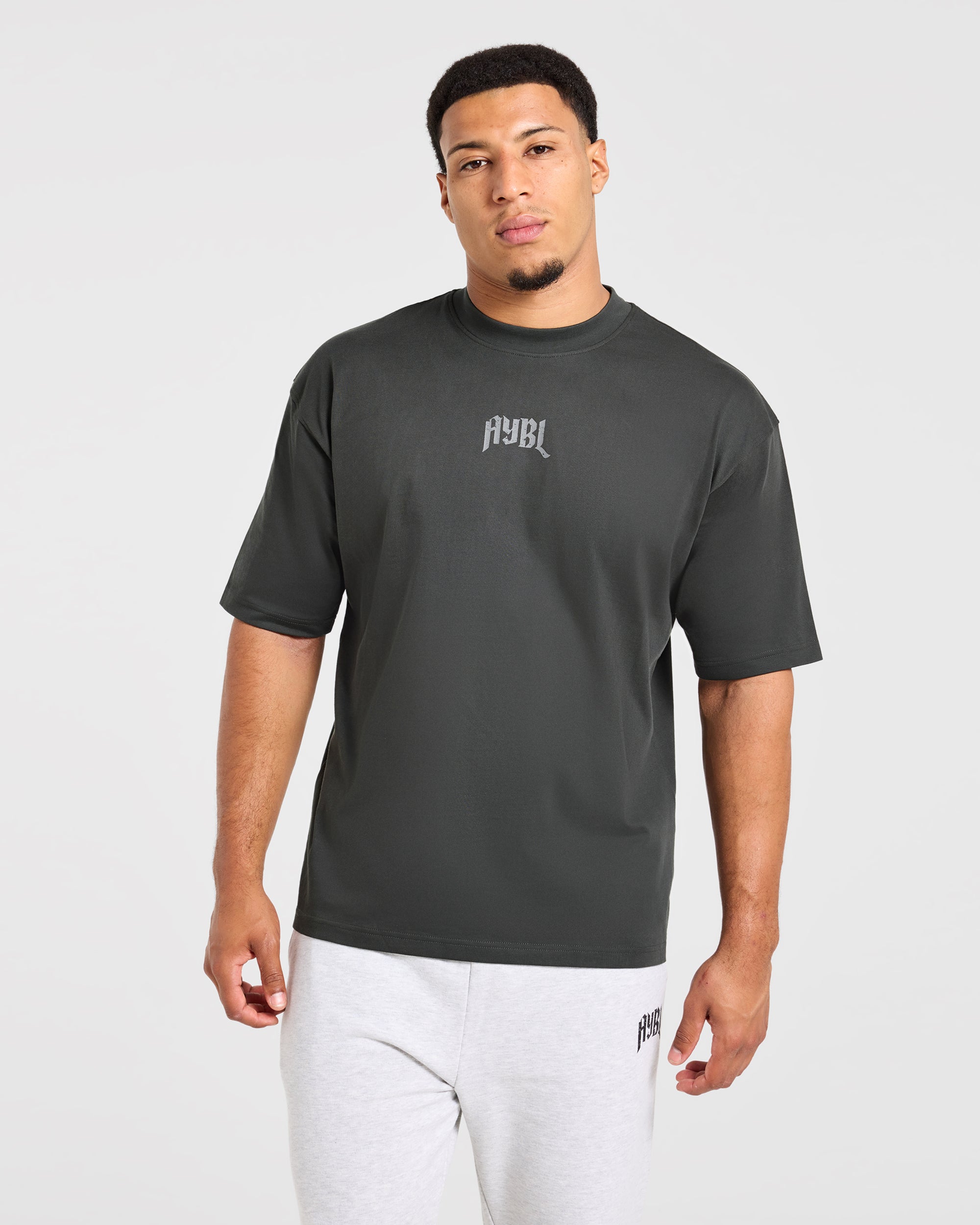 Heavy Lifting Gothic Oversized T Shirt - Charcoal/Yellow