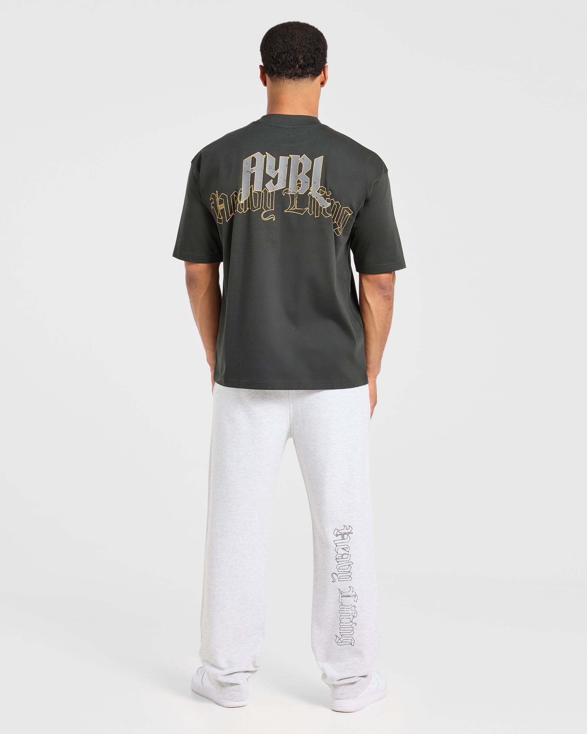 Heavy Lifting Gothic Oversized T Shirt - Charcoal/Yellow