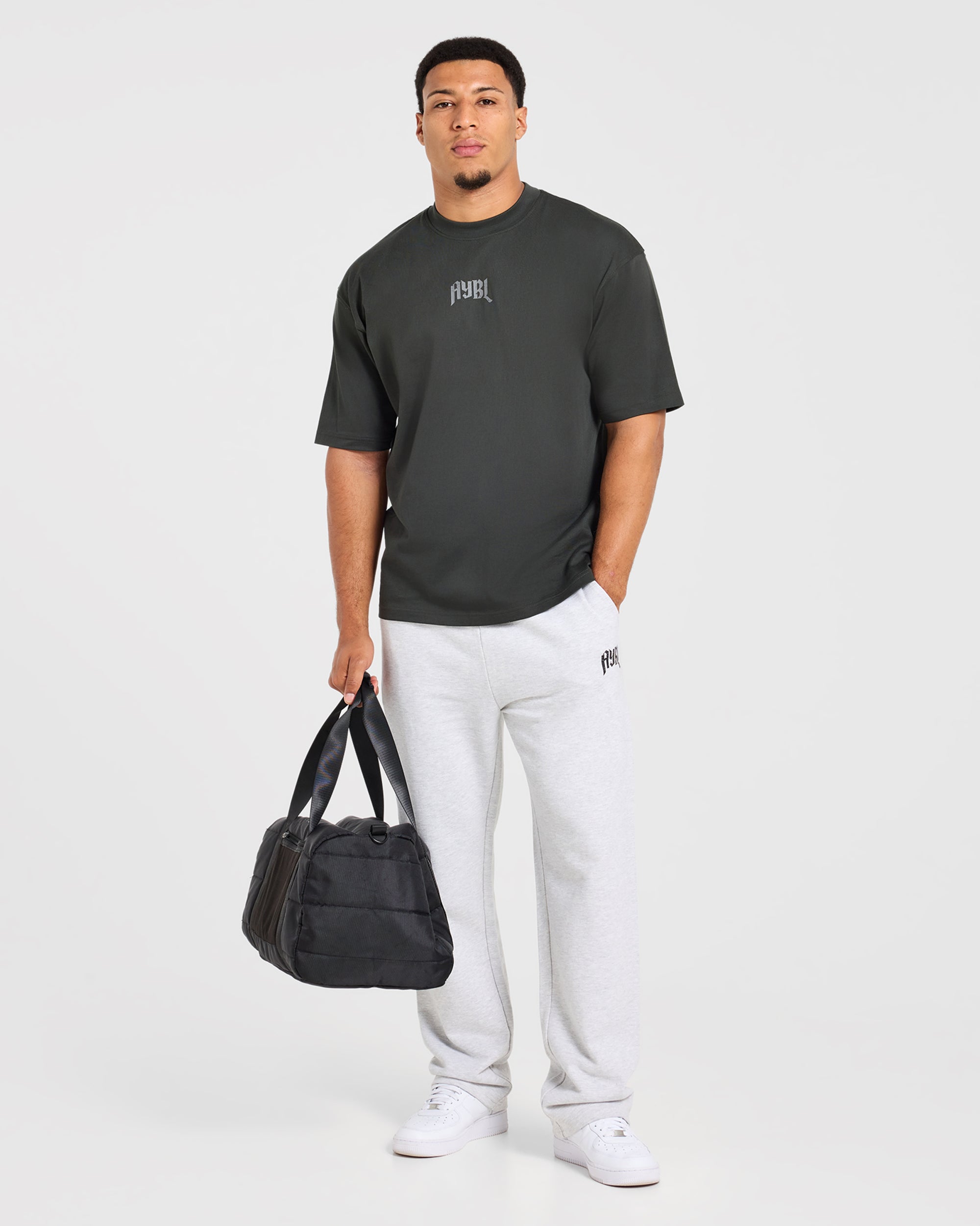 Heavy Lifting Gothic Oversized Straight Leg Joggers - Grey Marl