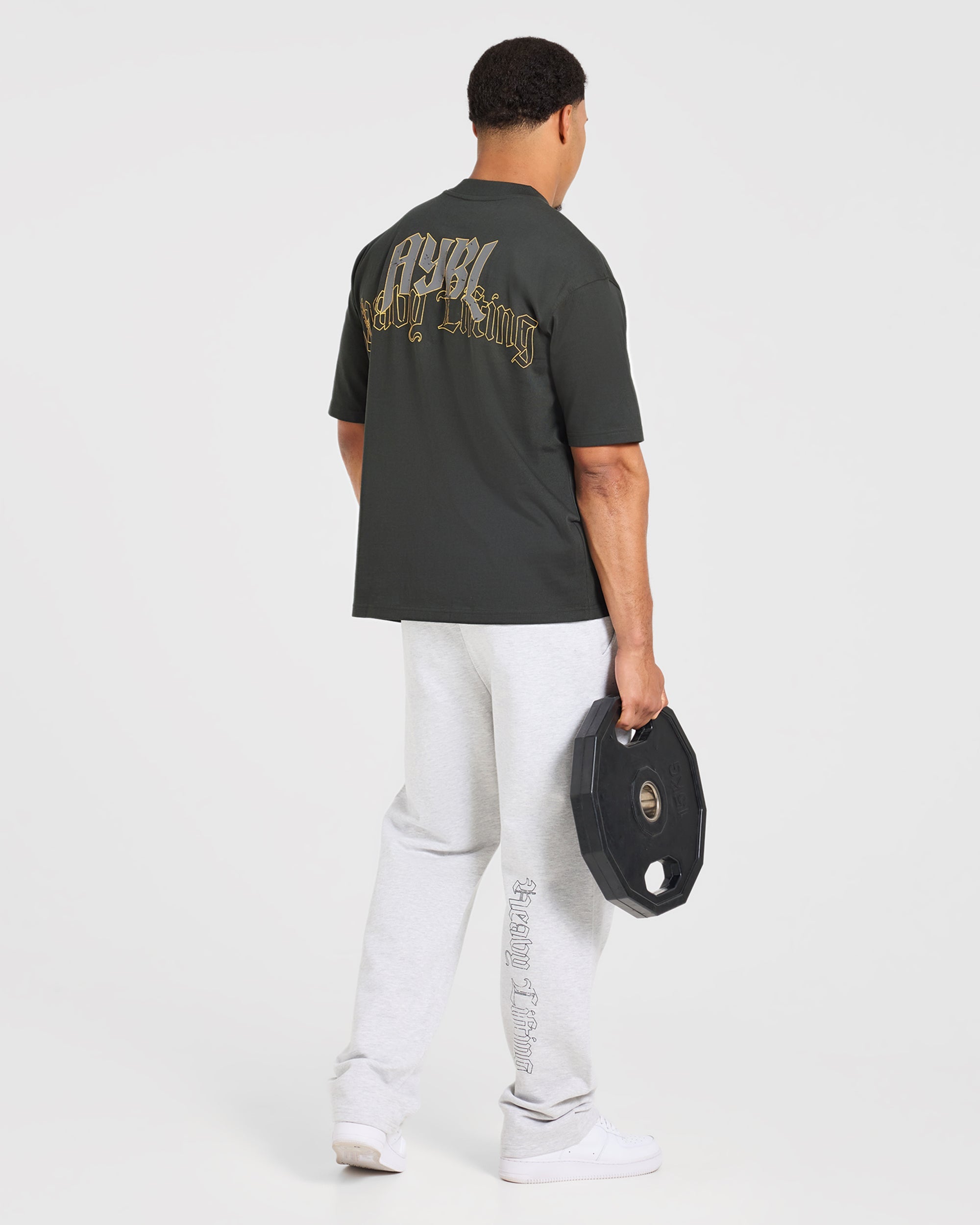 Heavy Lifting Gothic Oversized Straight Leg Joggers - Grey Marl