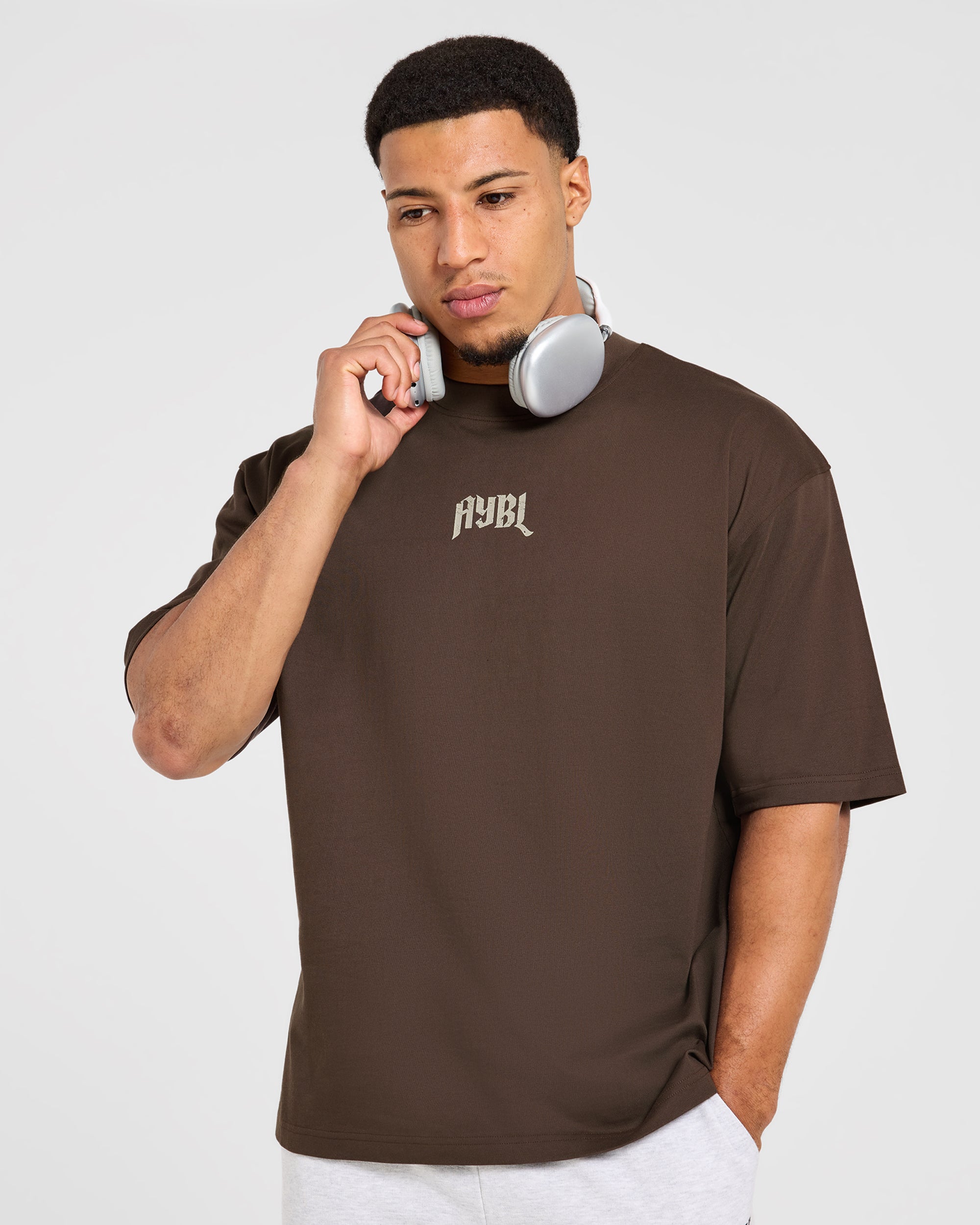 Heavy Lifting Gothic Oversized T Shirt - Brown/Cream