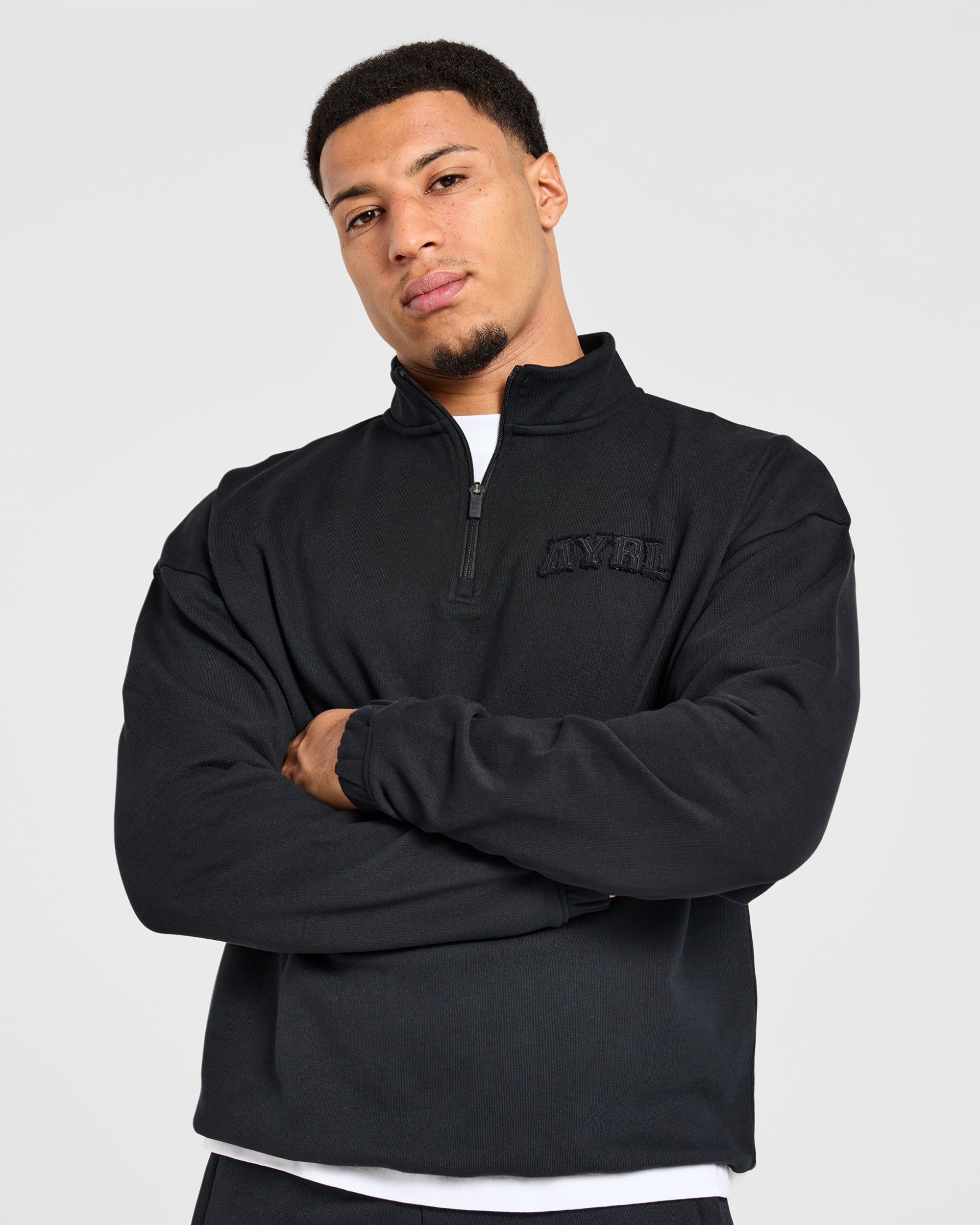 Effortless Oversized 1/4 Zip Pullover - Black