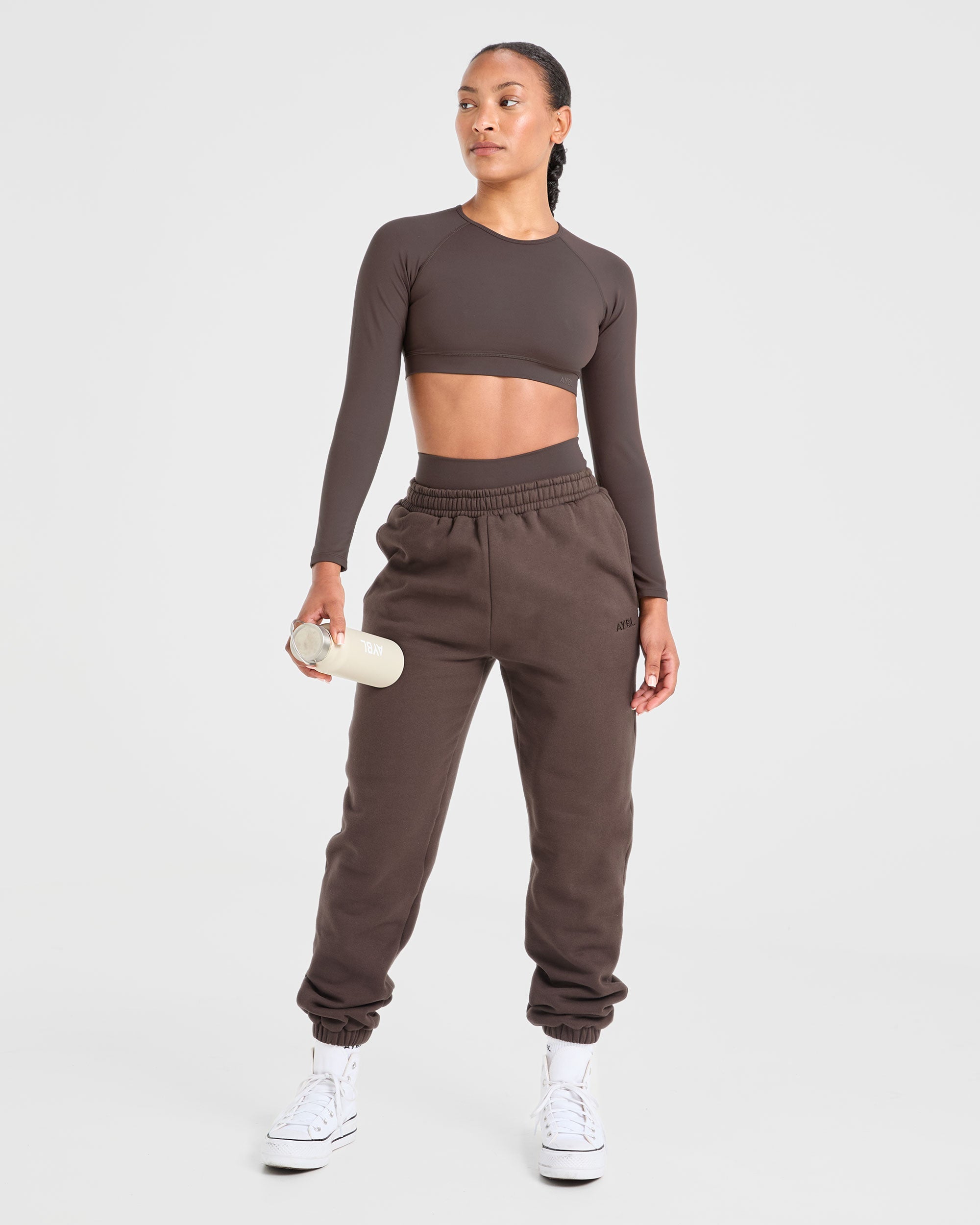 Staple Long Sleeve Crop Top - Coffee Brown