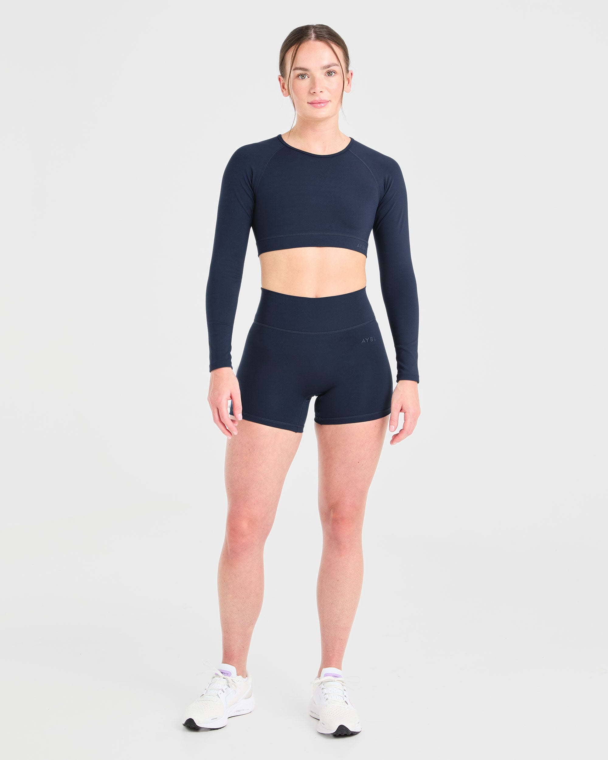 Staple Long Sleeve Crop Top - Navy