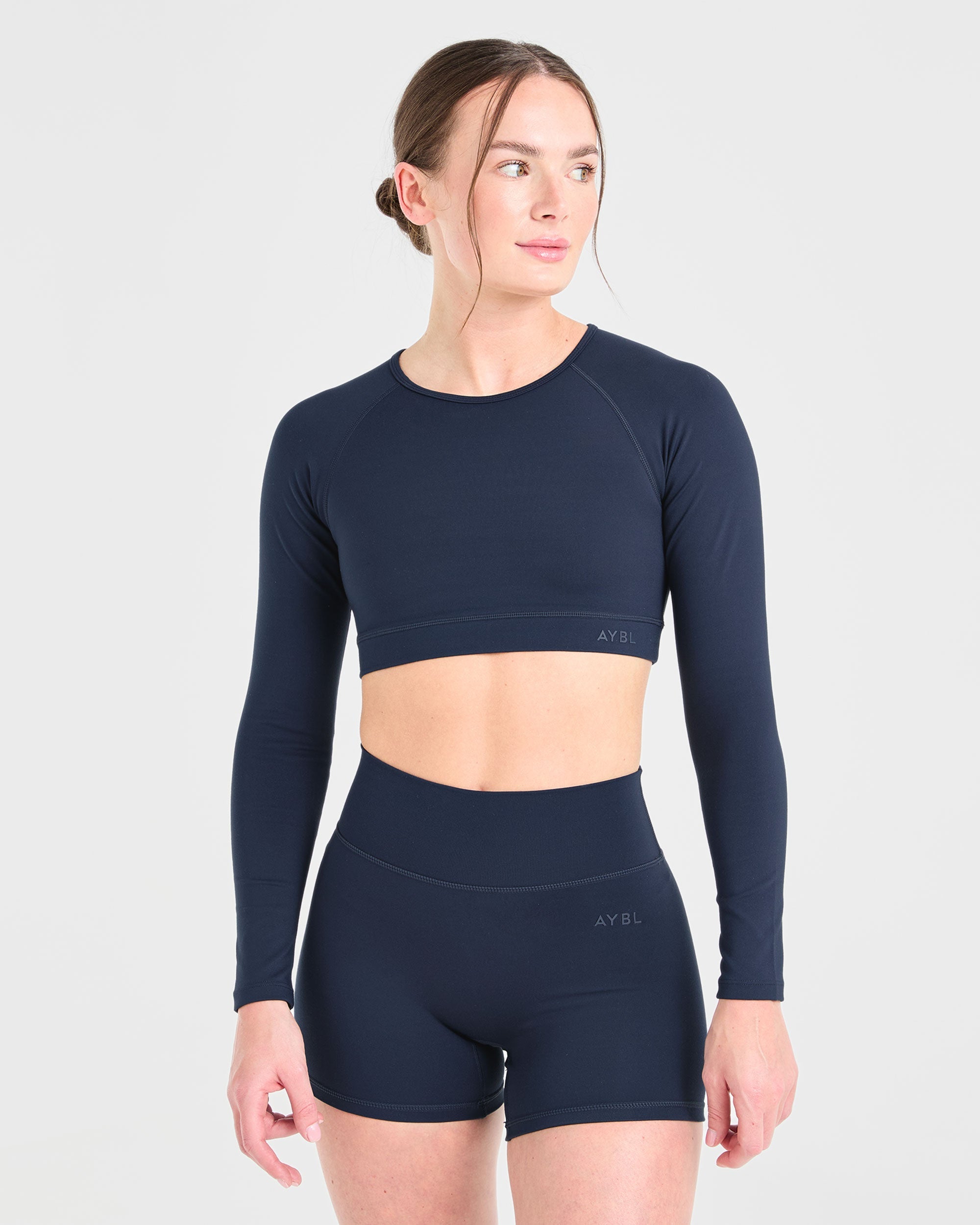 Staple Long Sleeve Crop Top - Navy