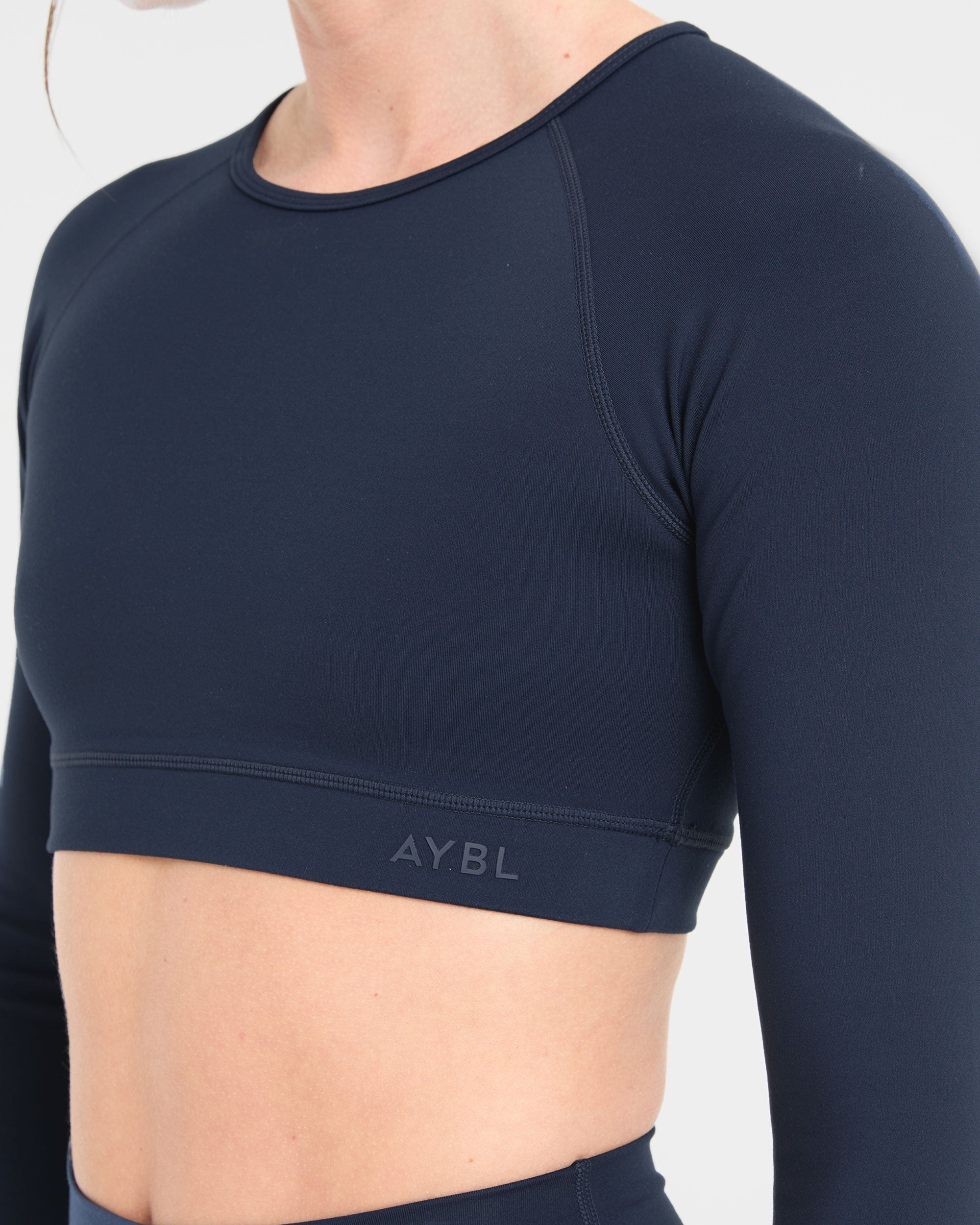 Staple Long Sleeve Crop Top - Navy