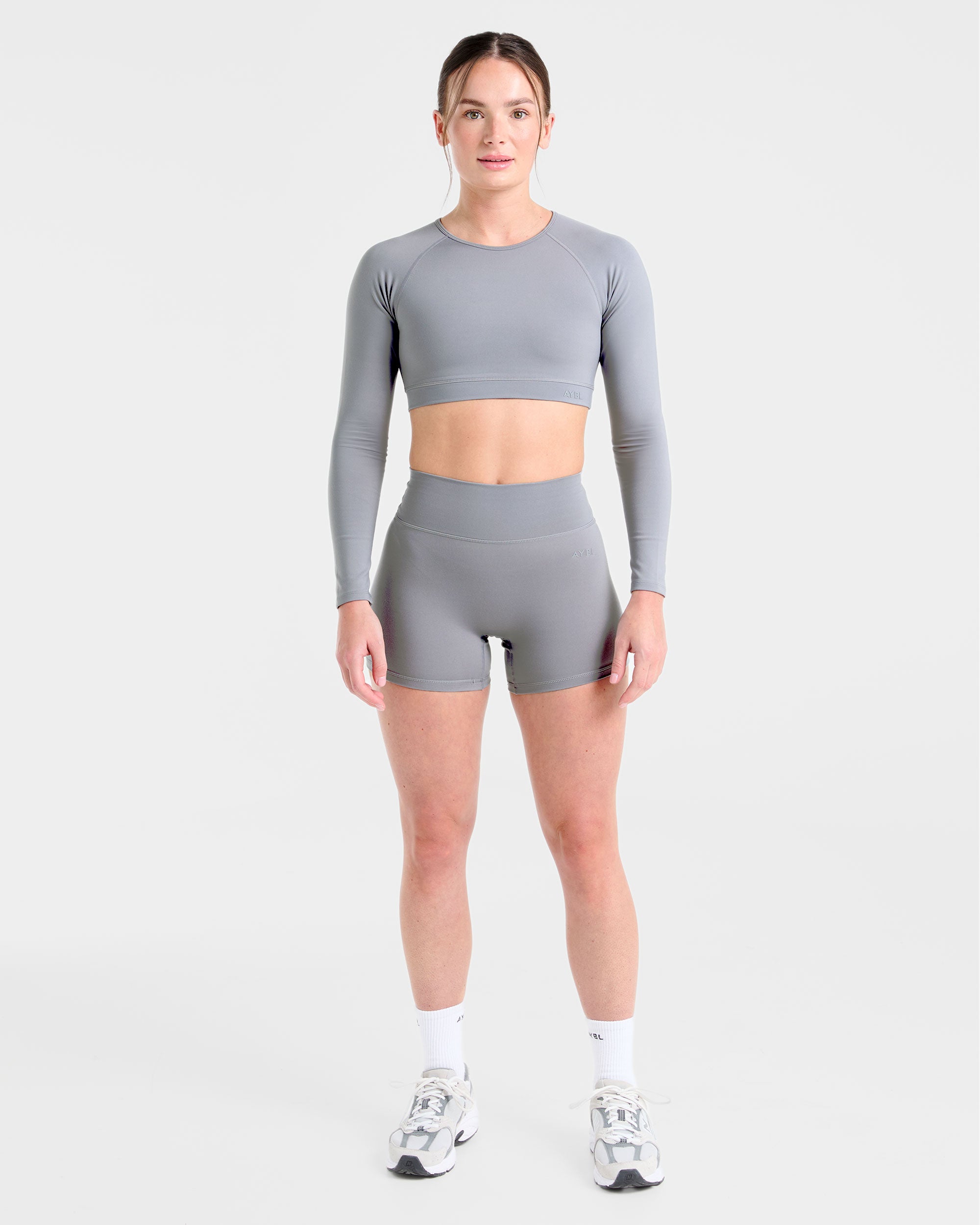 Staple Long Sleeve Crop Top - Grey