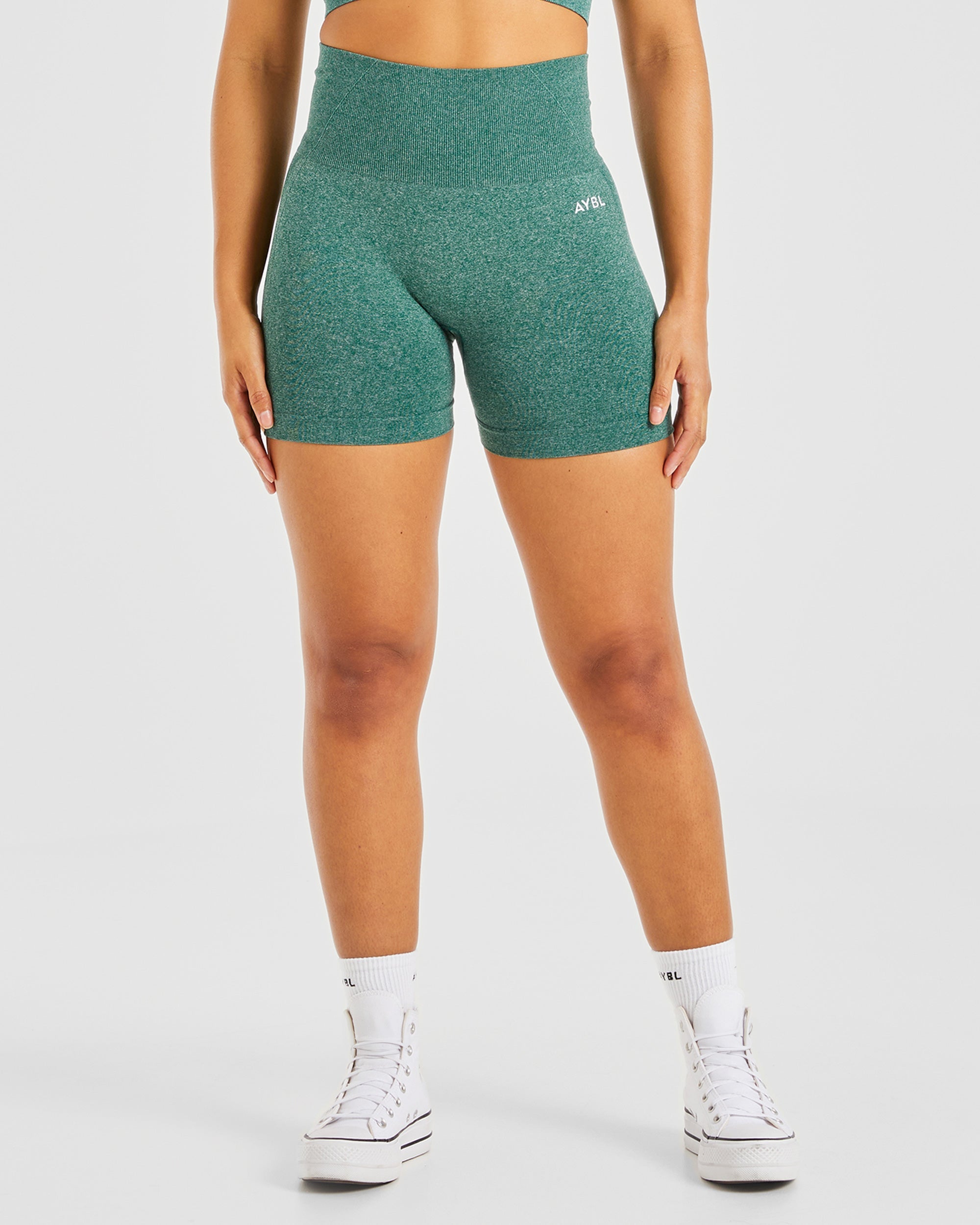 Nahtlose Empower-Shorts – Waldgrün meliert