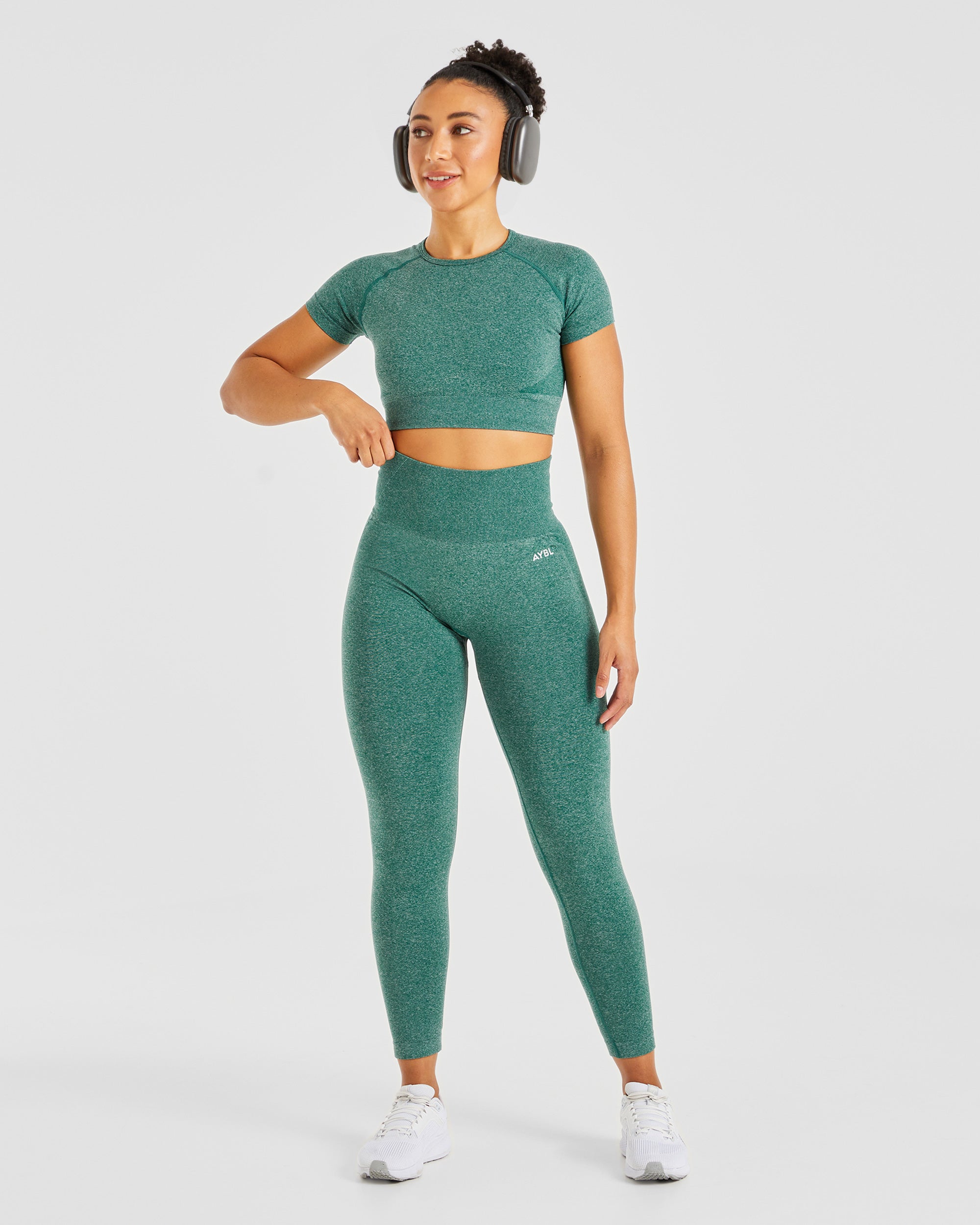 Empower Seamless Crop Top – Waldgrün meliert