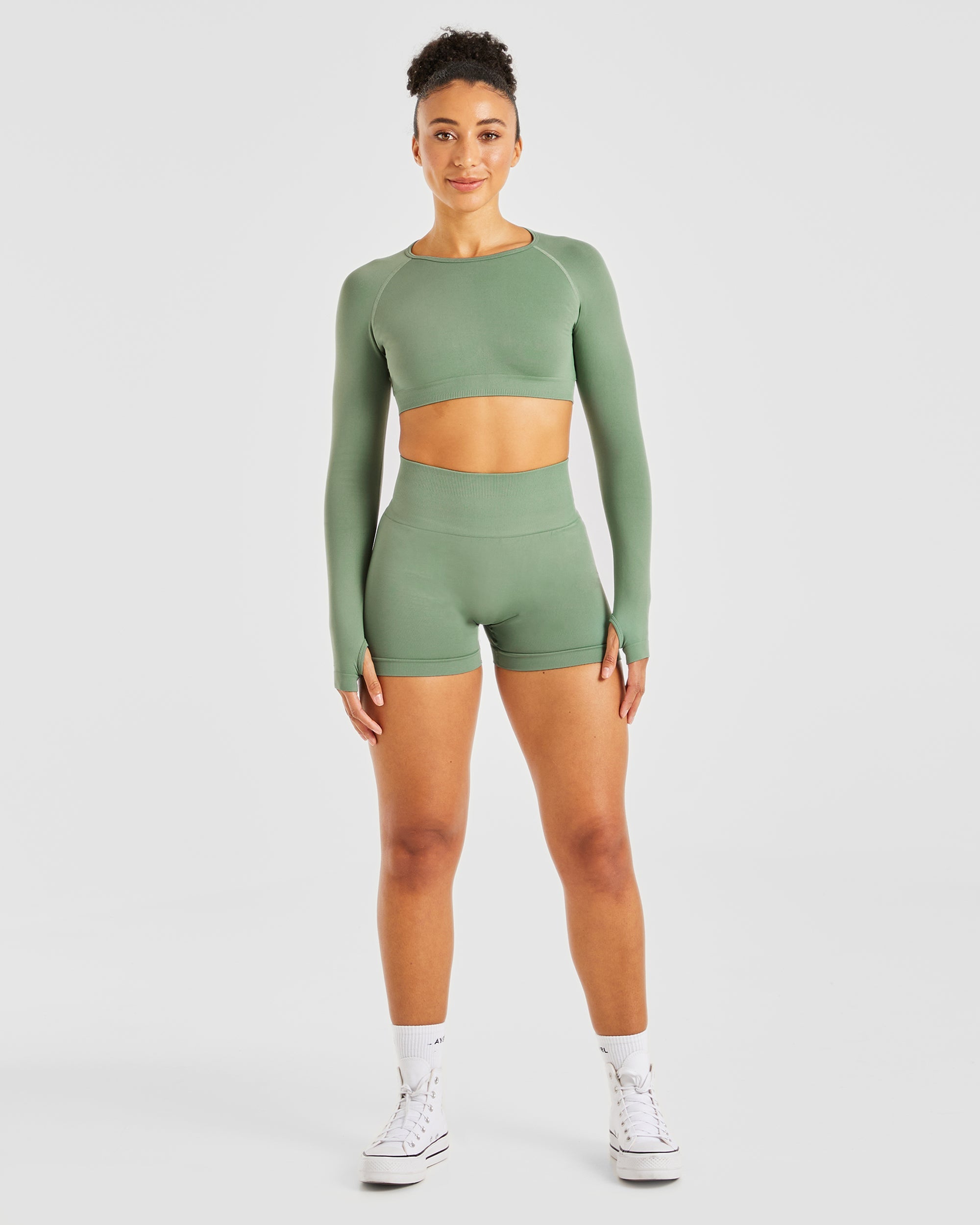 Power Seamless Long Sleeve Crop Top - Olive