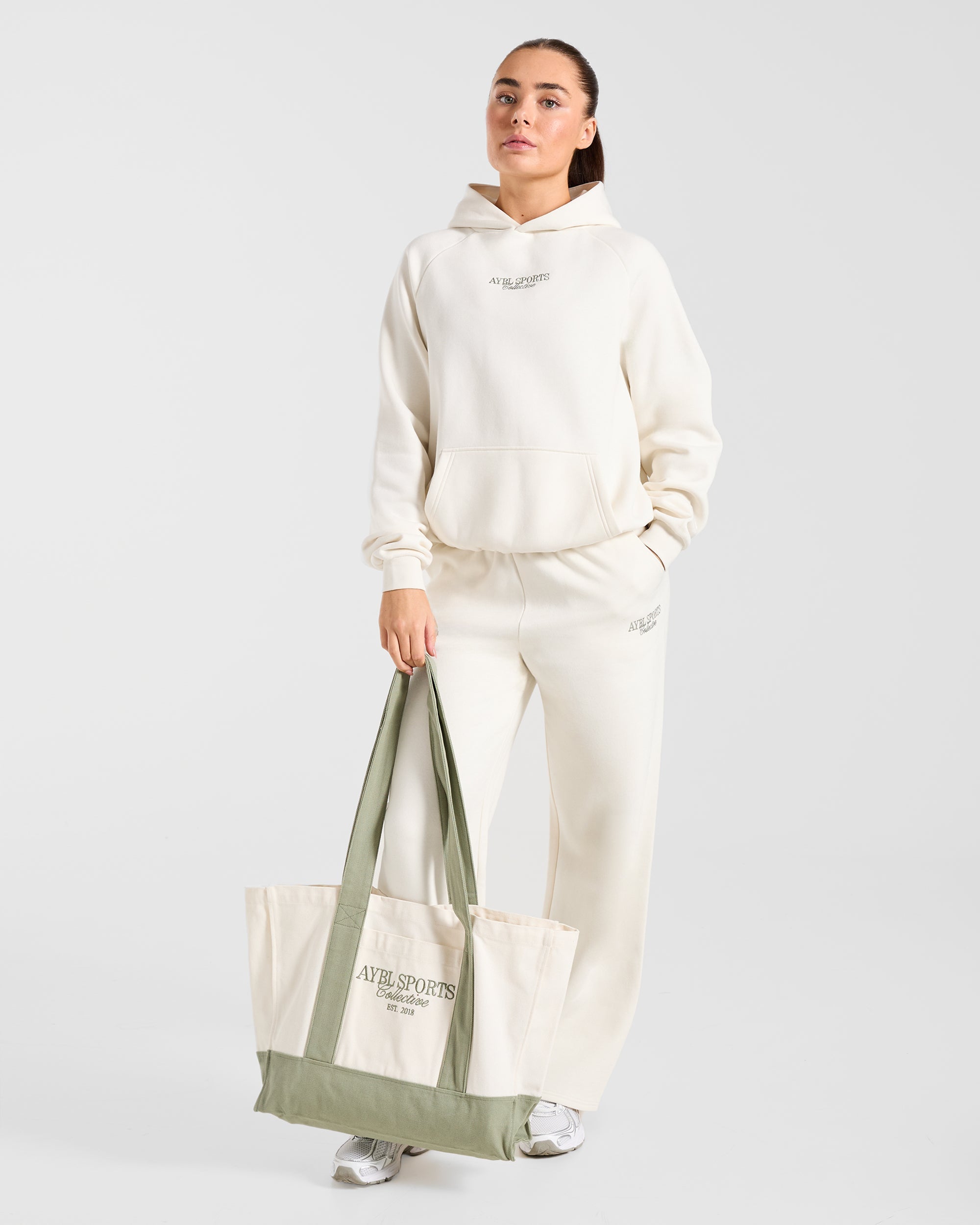 Sports Collective Oversized Hoodie - Off White/Green