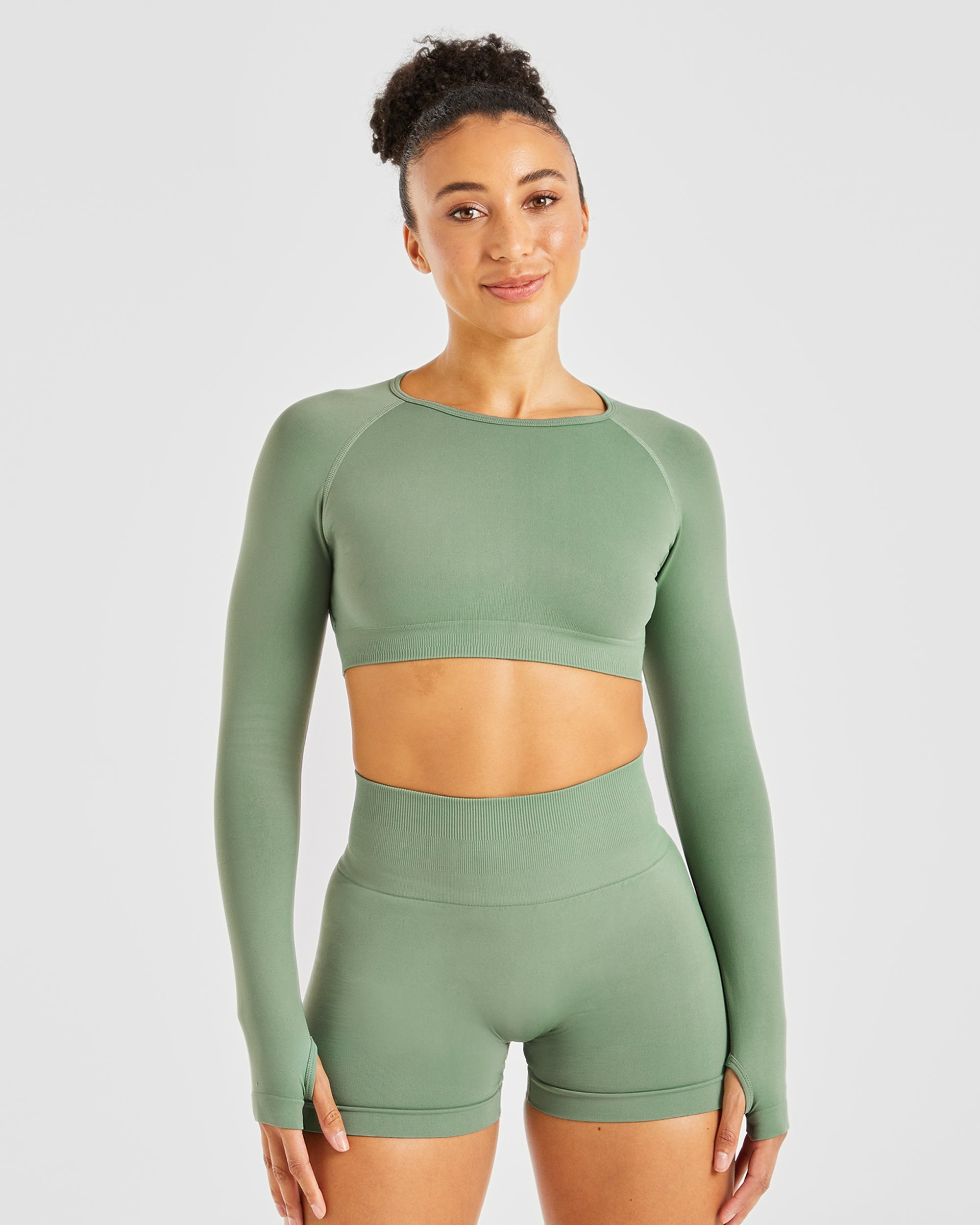 Power Seamless Long Sleeve Crop Top - Olive