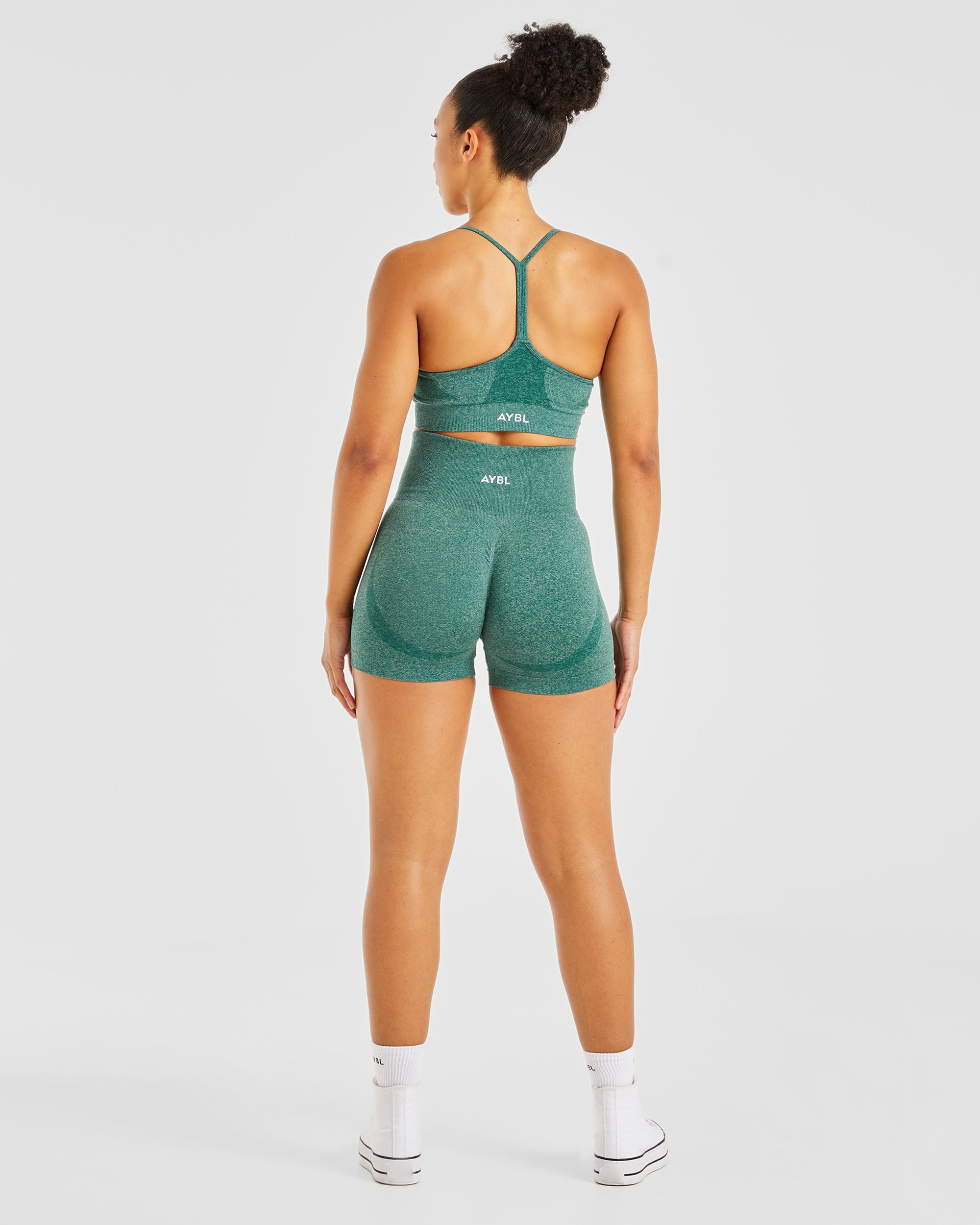 Nahtlose Empower-Shorts – Waldgrün meliert