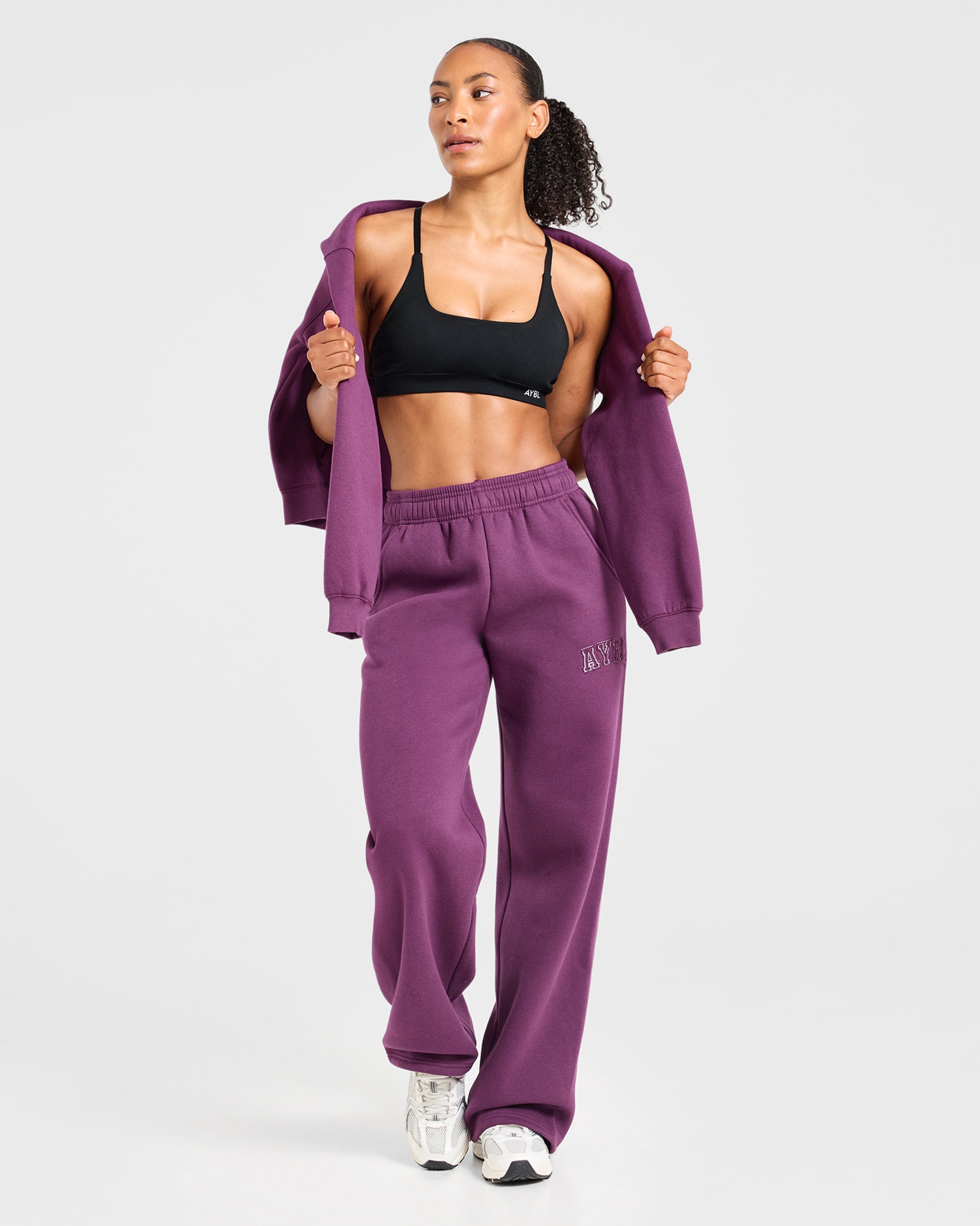 Varsity Applique Oversized Straight Leg Joggers - Plum