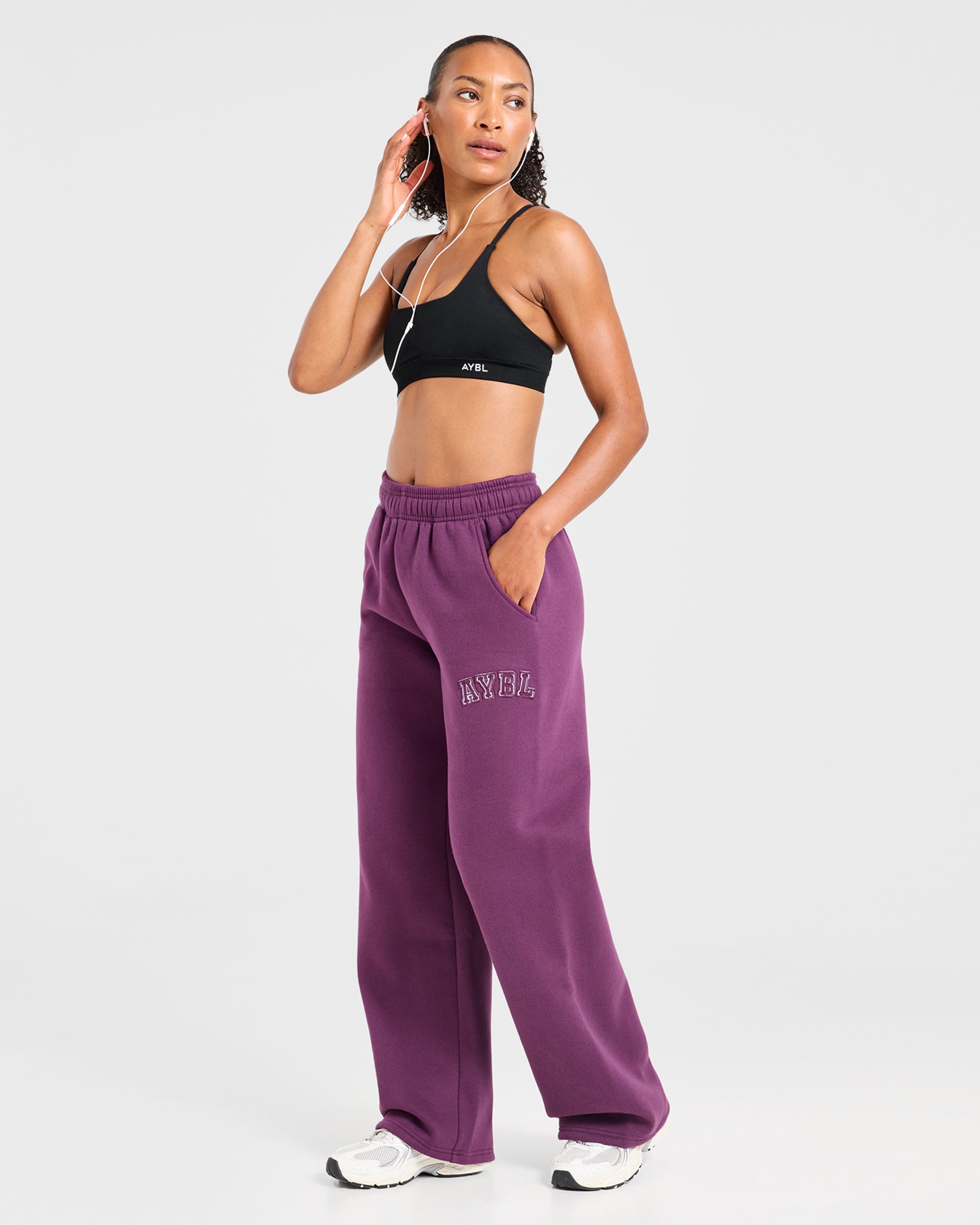 Varsity Applique Oversized Straight Leg Joggers - Plum